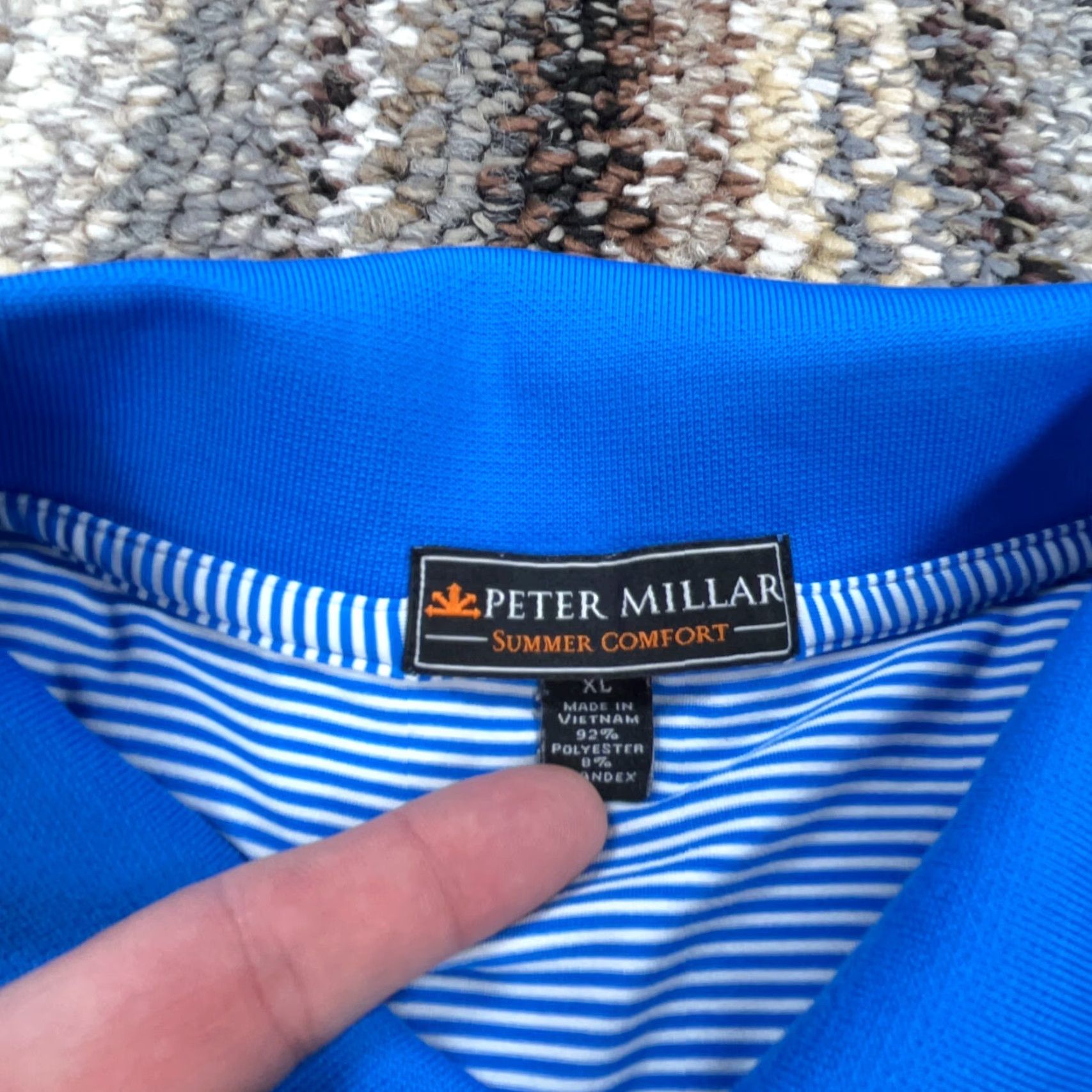 Peter Millar VINTAGE Peter Millar Polo Shirt Men XL Blue Stripe Summer Comfort Performance Golf Adult Size US XL / EU 56 / 4 - 5 Thumbnail