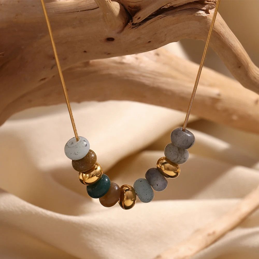 Jewelry × Vintage Natural Stone Beaded Snake Chain Necklace Size ONE SIZE - 5 Thumbnail