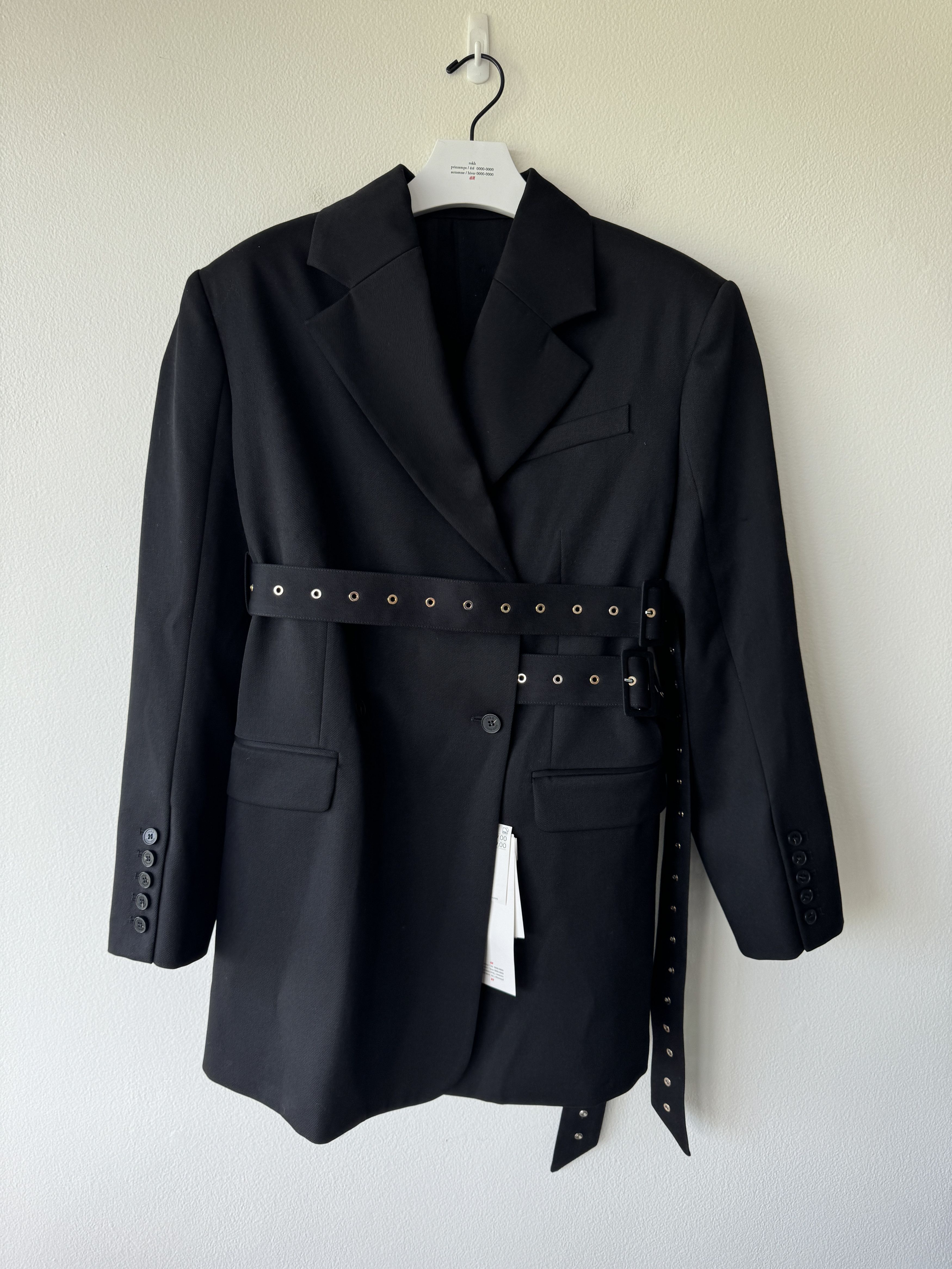 image of M Hm X H M Rokh Hwang Belted Wool Blazer Jacket in Black, Women's (Size XL)