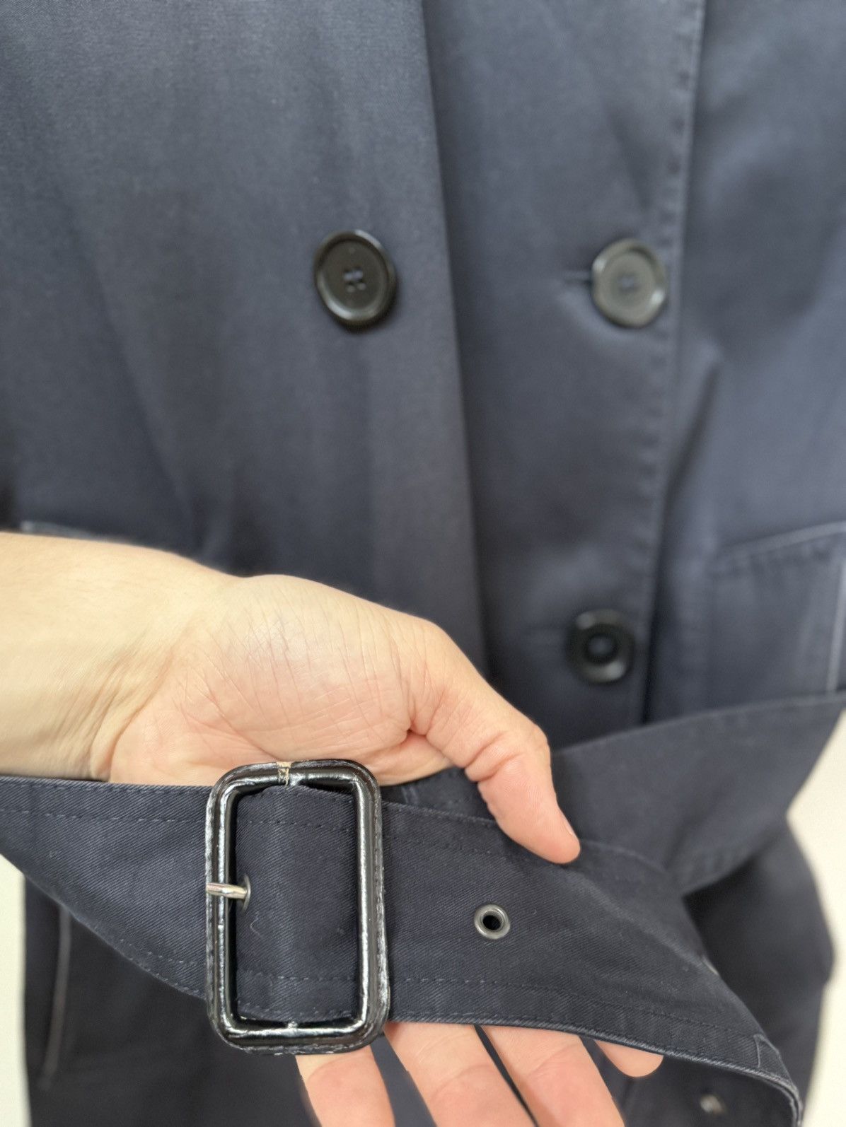 Sandro Sandro Paris Navy Double Breasted Raincoat Leather Details Size M / US 6-8 / IT 42-44 - 13 Thumbnail