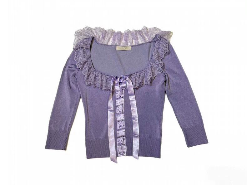 Valentino Valentino Purple lace collar knit top Size M / US 6-8 / IT 42-44 - 1 Thumbnail