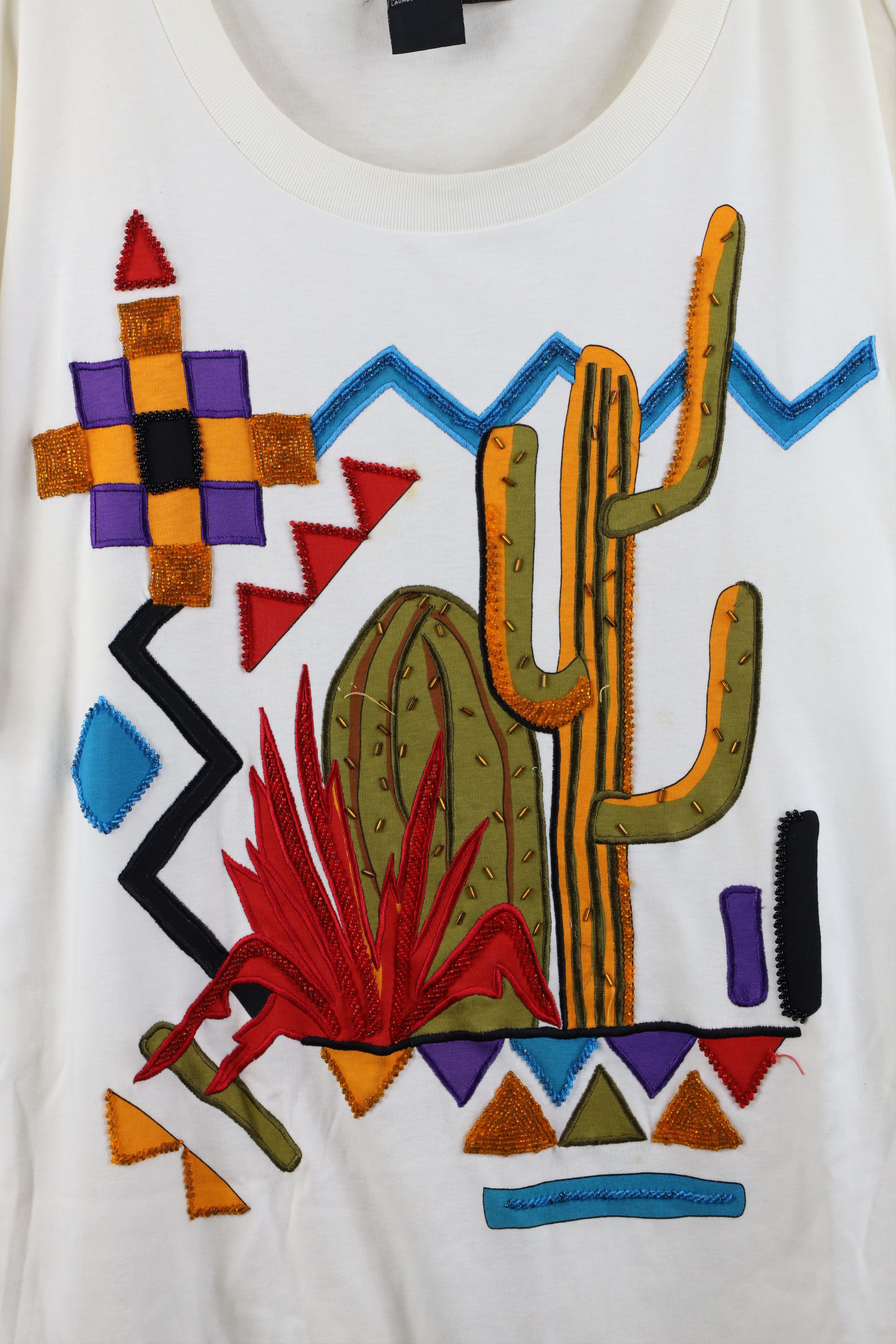 Vintage Vintage 90s Streetwear Southwestern Beaded Cactus T-Shirt Size XXL / US 16-18 / IT 52-54 - 4 Thumbnail