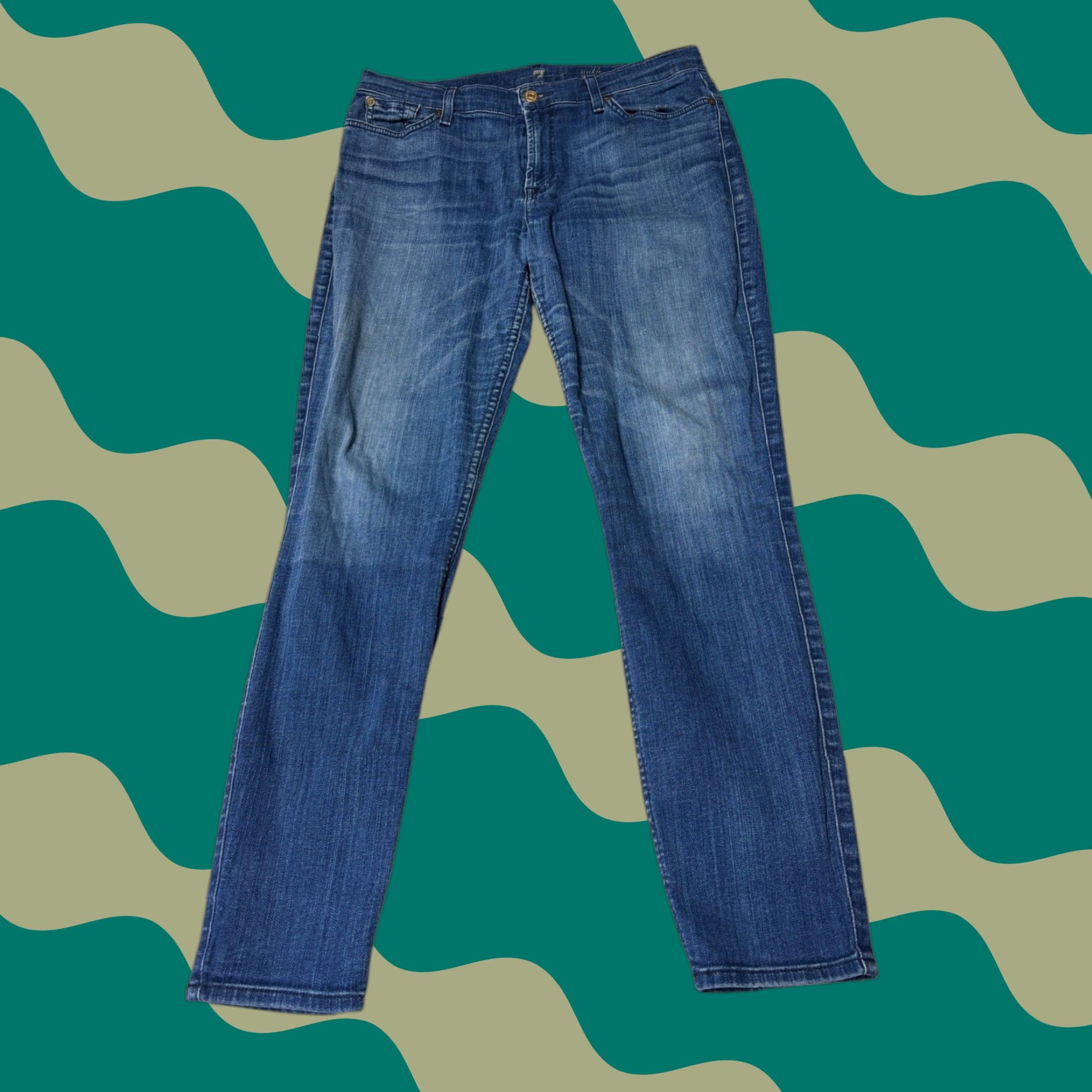 7 For All Mankind 7 For All Mankind Ankle Guinevere Jeans Slim Leg Medium Wash 31X28 Womens Jeans Blue Denim 5-Pocket Logo Stretch Size 24" / US 00 / IT 34 - 1 Thumbnail