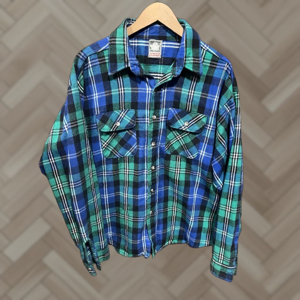 Vintage VINTAGE Outdoor Exchange Button-Up Shirt Mens XL Green Flannel Cotton Plaid Long Sleeve Casual Size US XL / EU 56 / 4 - 1 Thumbnail