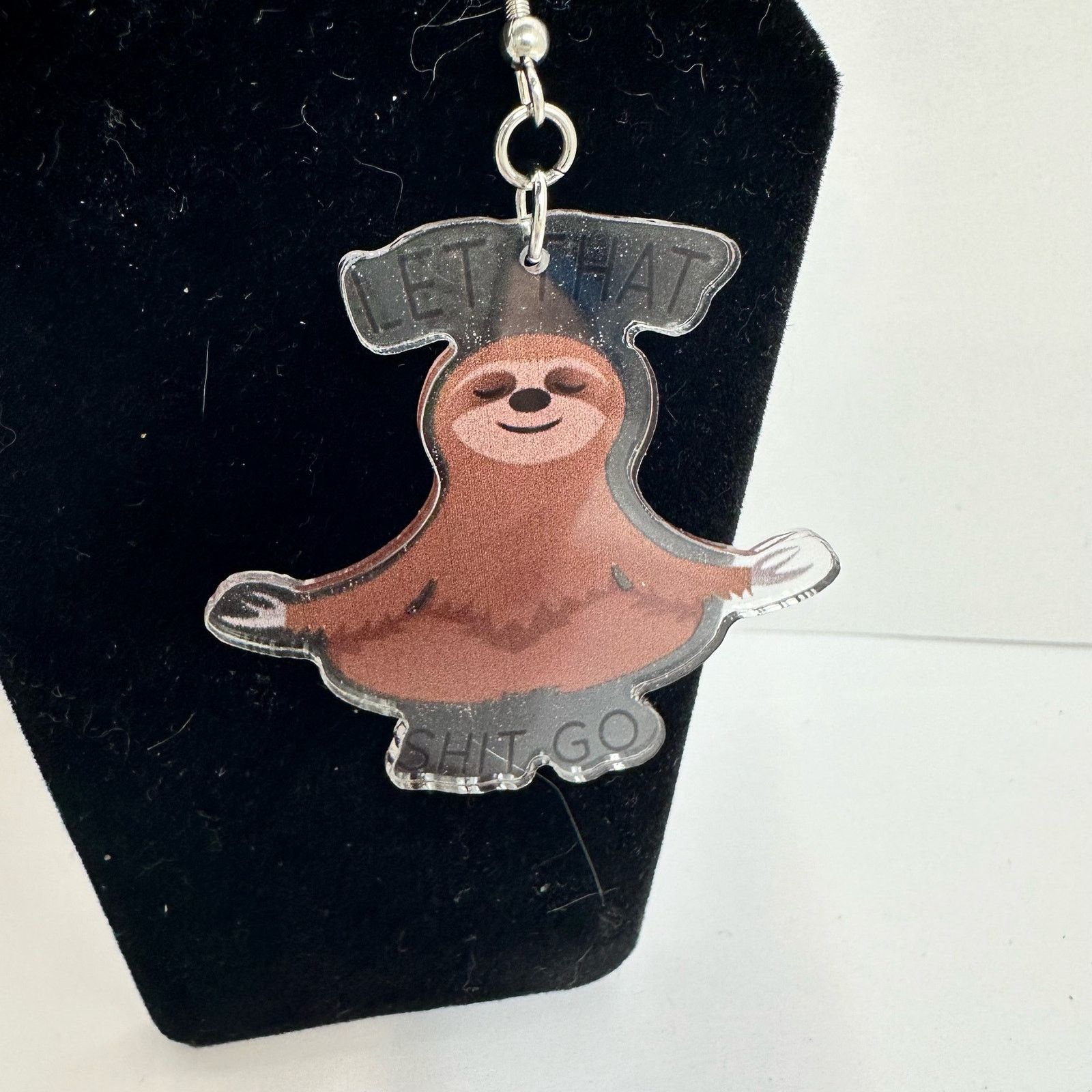 Other Sloth Meditating Earrings "Let That S**t Go" Funny Acrylic Size ONE SIZE - 3 Thumbnail