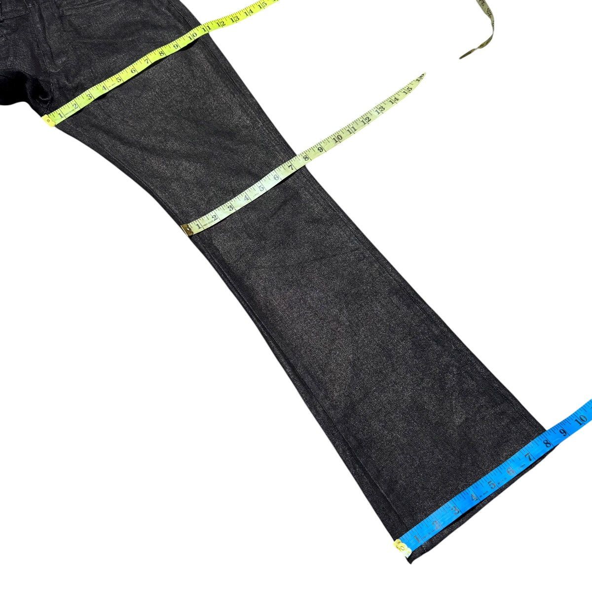 Japanese Brand PARANOID Black Waxed Shining Denim Flare Jeans Size US 28 / EU 44 - 18 Thumbnail