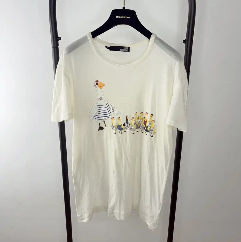 Moschino Moschino Men's Cream Graphic Cotton T-Shirt 0089 Size US L / EU 52-54 / 3 - 1 Thumbnail