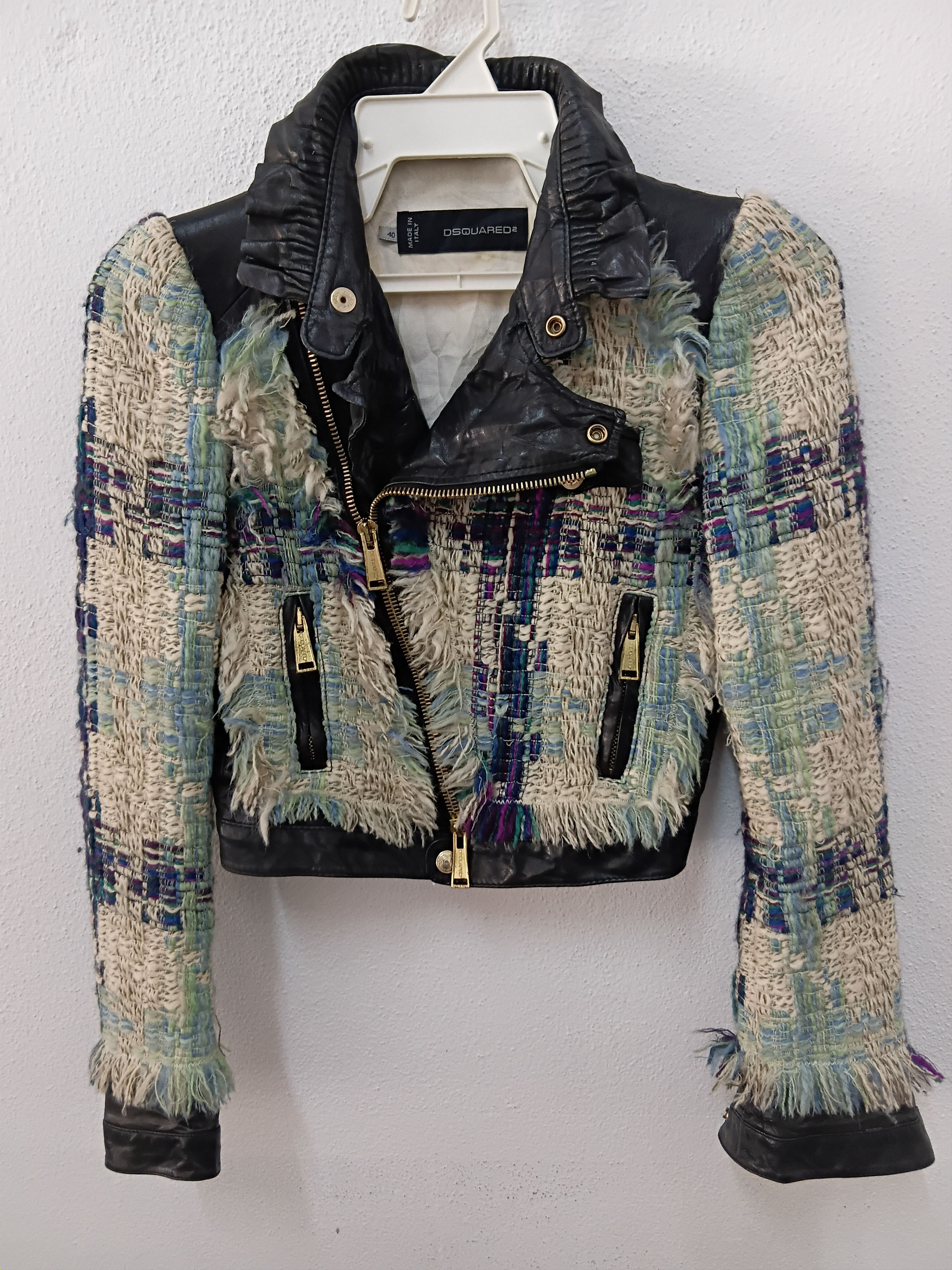 Dsquared2 Vintage Dsquared2 leather and tweed biker jacket Size S / US 4 / IT 40 - 1 Thumbnail