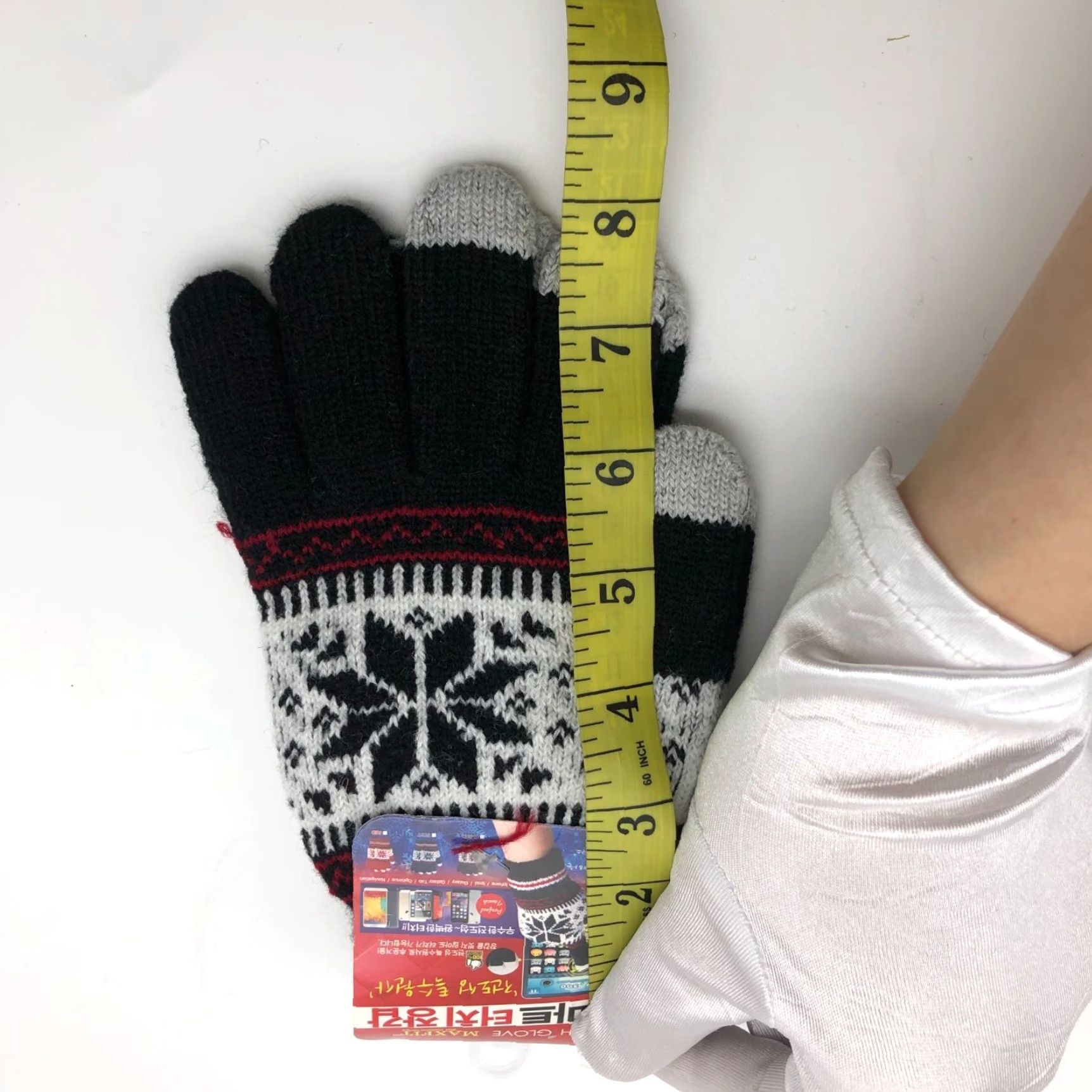 Vintage Hansun Smart Touch Winter Gloves Unisex One Size Black Fair Isle Korean Knit Gloves Wrist Size ONE SIZE - 5 Thumbnail