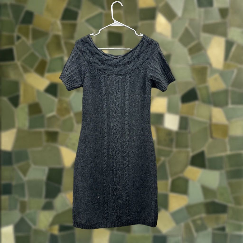 Calvin Klein Calvin Klein Womens Dress Small Gray Short Sleeve Cable Knit Sweater Dress Size S / US 4 / IT 40 - 1 Thumbnail