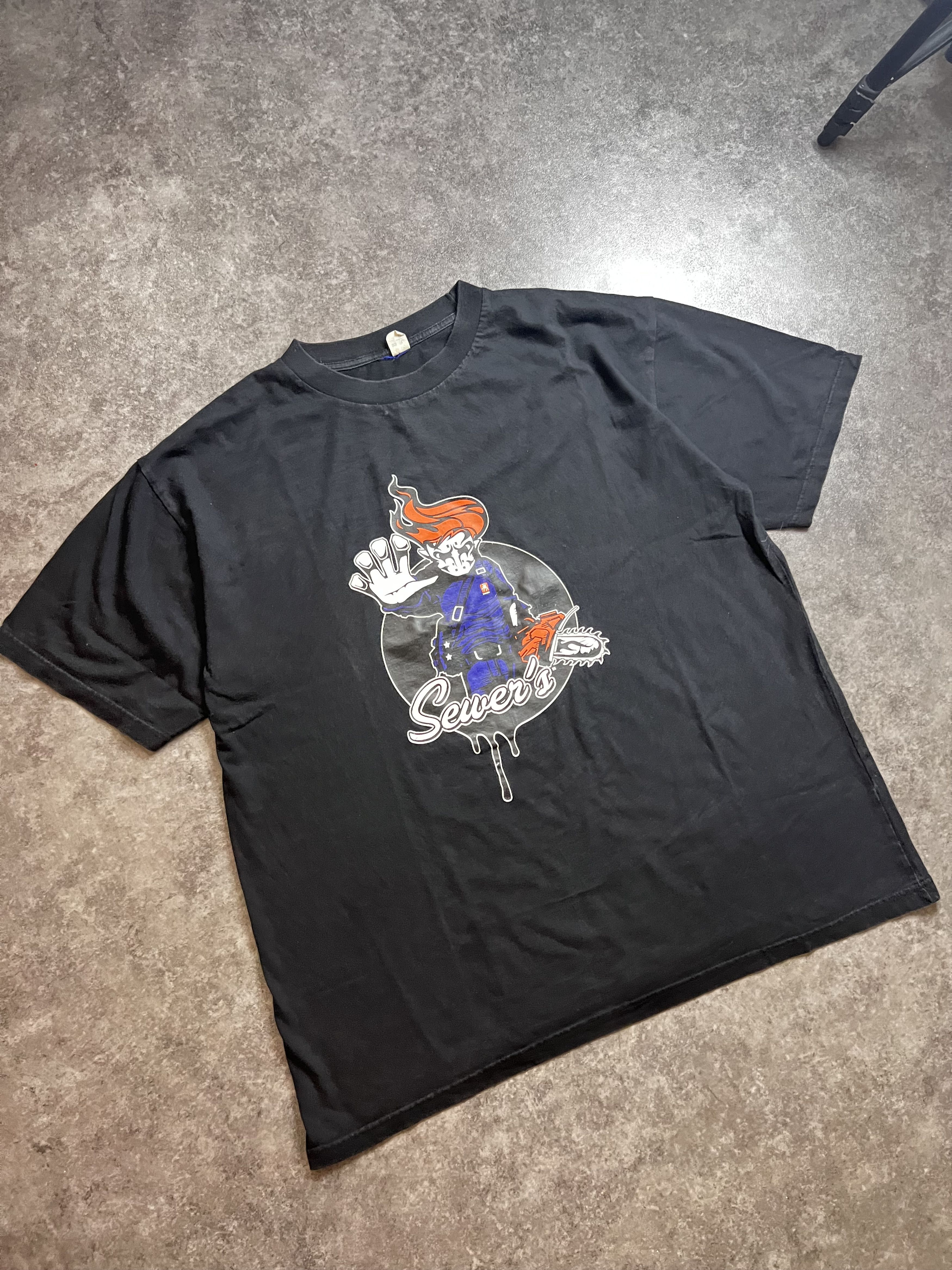 image of Vintage T Shirt Sewer 90's in Black, Men's (Size Large)