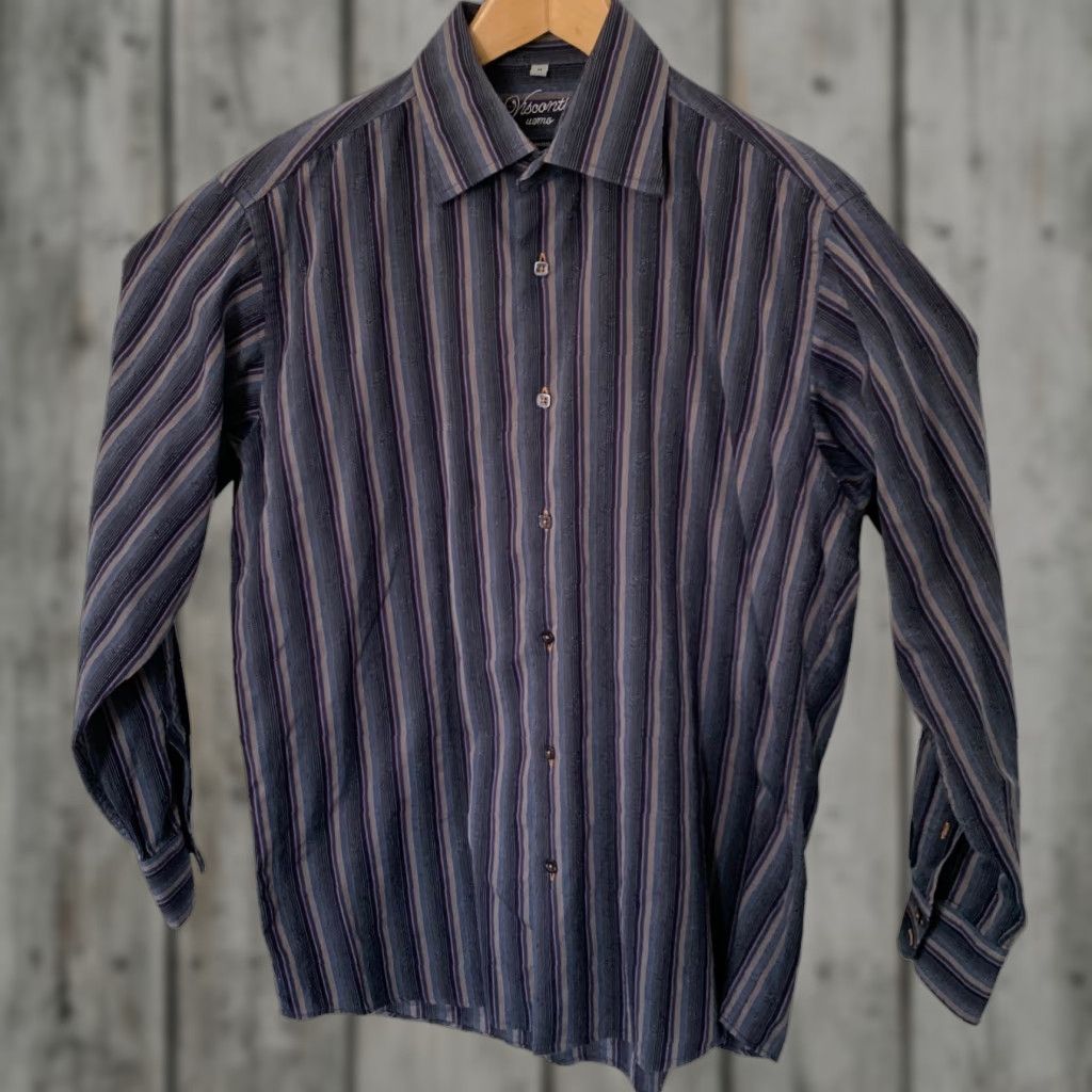 Vintage Visconti Uomo Shirt Mens M Blue Striped Button-Up Cuffs 2-Ply Mercerized Cotton Classic/Business Casual Formal Size US M / EU 48-50 / 2 - 1 Thumbnail