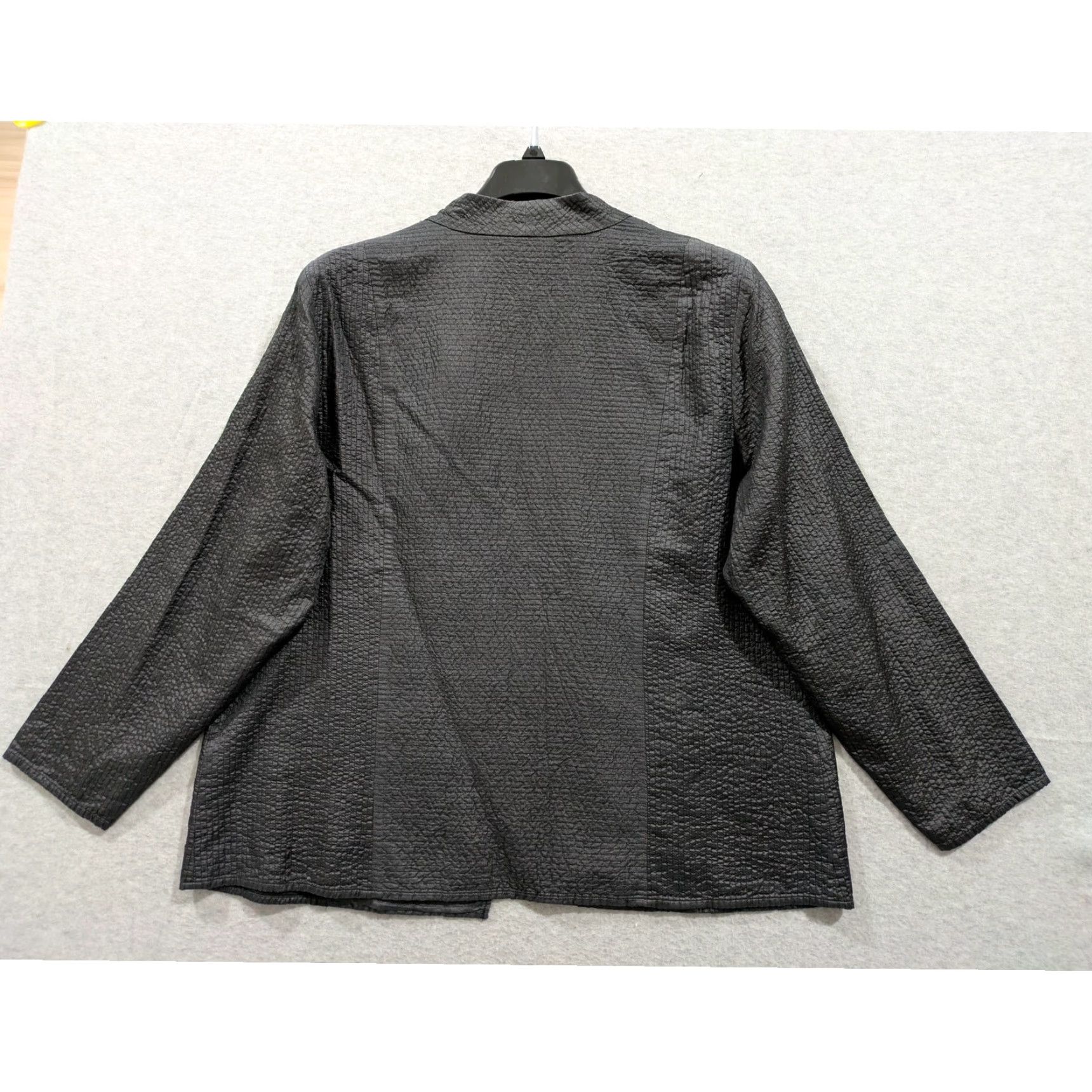 Eileen Fisher VINTAGE Eileen Fisher Jacket Womens 1X Tussah Silk Textured Mandarin Collar Open Black Size XL / US 12-14 / IT 48-50 - 2 Thumbnail