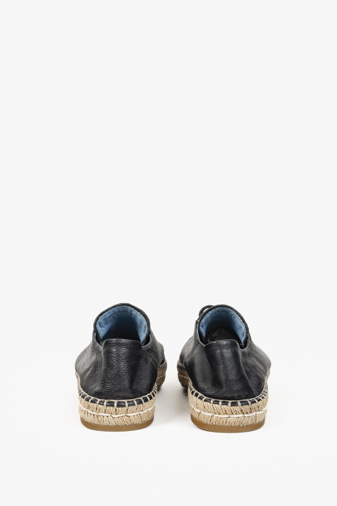 Prada Prada Black Leather Blue Tab Double Jute Platform Espadrille Size US 11 / IT 41 - 3 Thumbnail