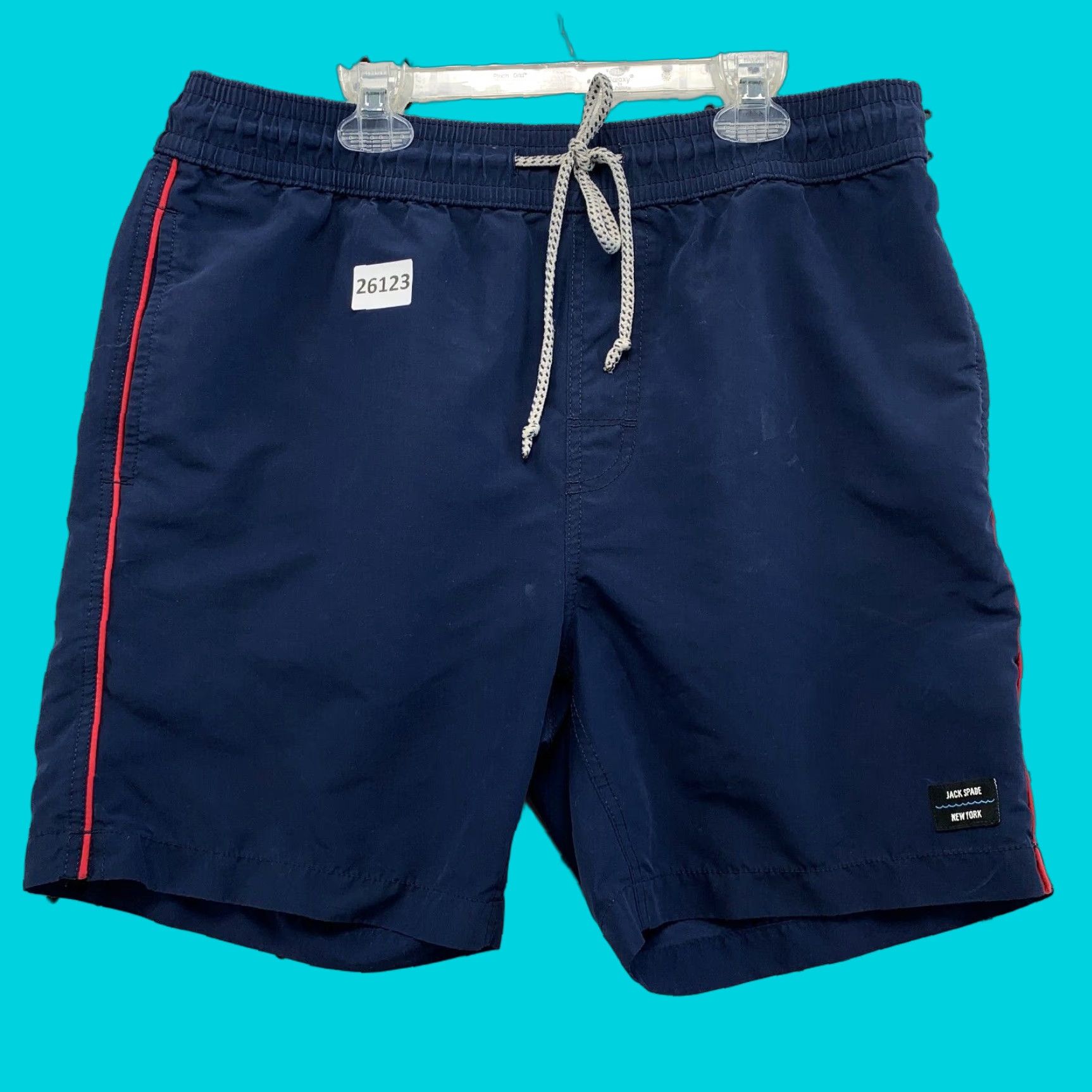 Vintage Vintage Jack Spade Swim Trunks Mens Medium Navy Blue Red Striped 34x6.5 Summer Activewear Size US 31 - 1 Thumbnail