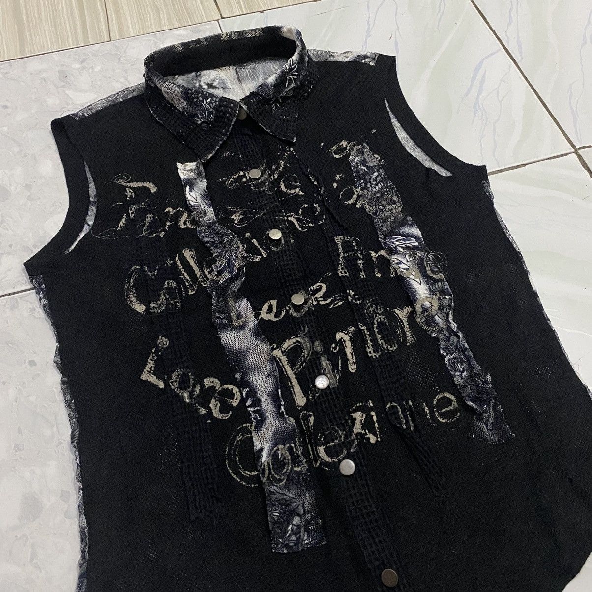 If Six Was Nine Japanese Brand Pinore Collection Mesh Button Up Sleeveless Size XS / US 0-2 / IT 36-38 - 7 Thumbnail