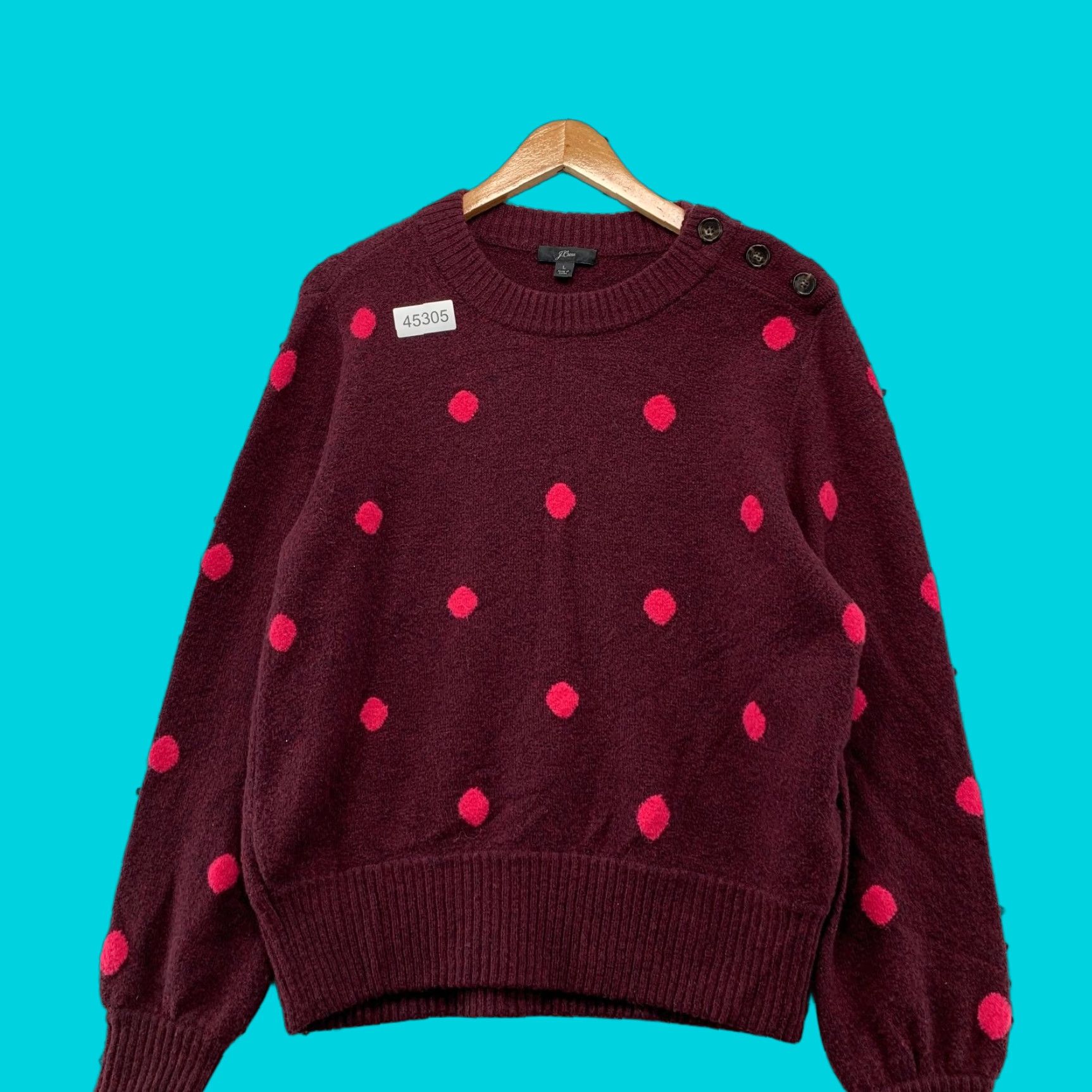 J.Crew J.CREW Wool Sweater Womens Large Burgundy Polka Dot Merino Wool Alpaca Blend Pullover Knitting Crew Neck Casual Winter Fall Red Womens L Sweater Size L / US 10 / IT 46 - 1 Thumbnail
