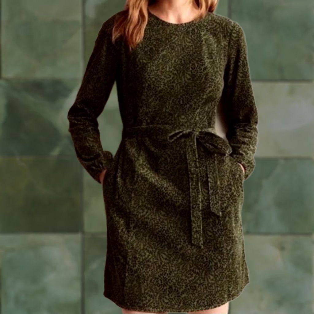 Boden Boden Harriet Cord Dress Green Black Leaf Print Sz 10L Dress Womens Tall ??? Size L / US 10 / IT 46 - 1 Thumbnail