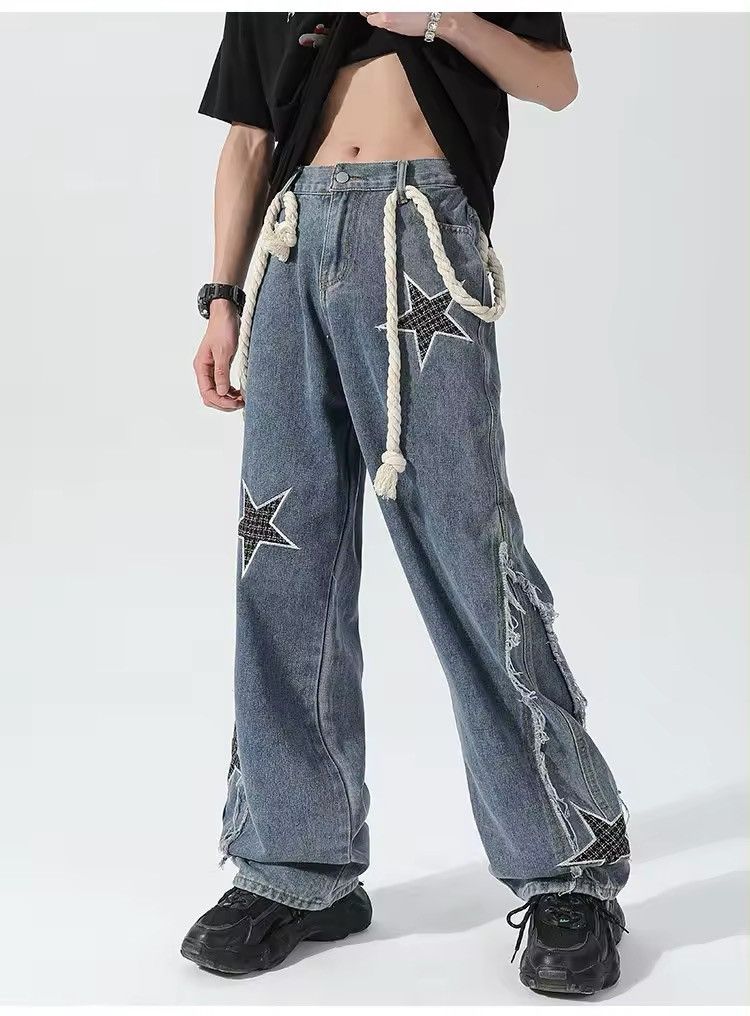 Japanese Brand × Jean Star Patch Distressed Jean Size US 32 / EU 48 - 2 Thumbnail