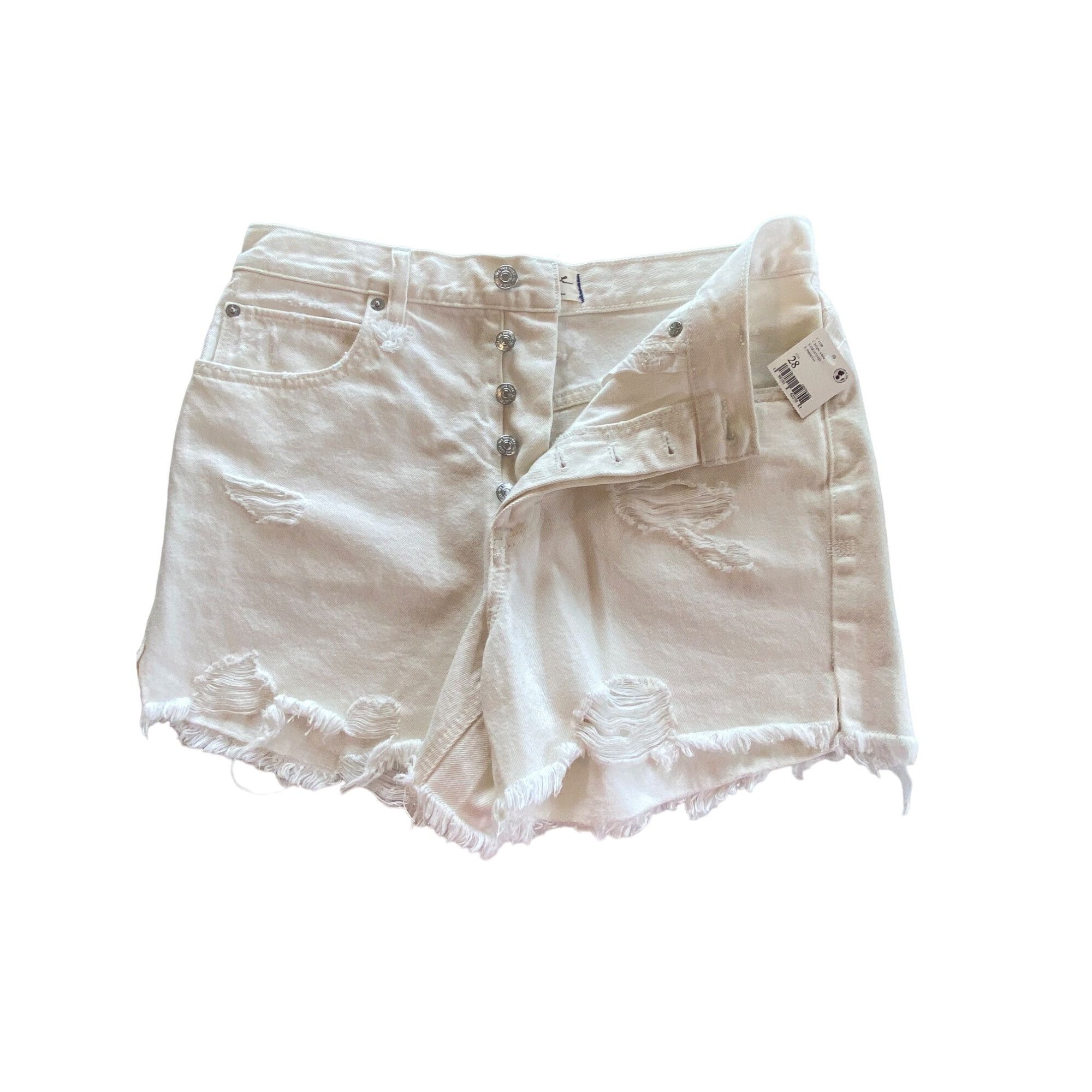 Free People NWT Free People W's 28 Distressed Denim Shorts Bright White Size 28" / US 6 / IT 42 - 3 Thumbnail