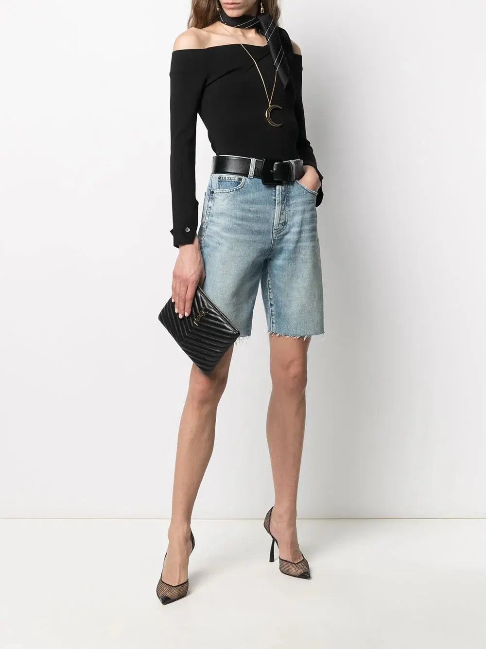Saint Laurent Paris o1s1wg111124 Bermuda Shorts in Stretch Denim in Light Blue Size 24" / US 00 / IT 34 - 2 Thumbnail