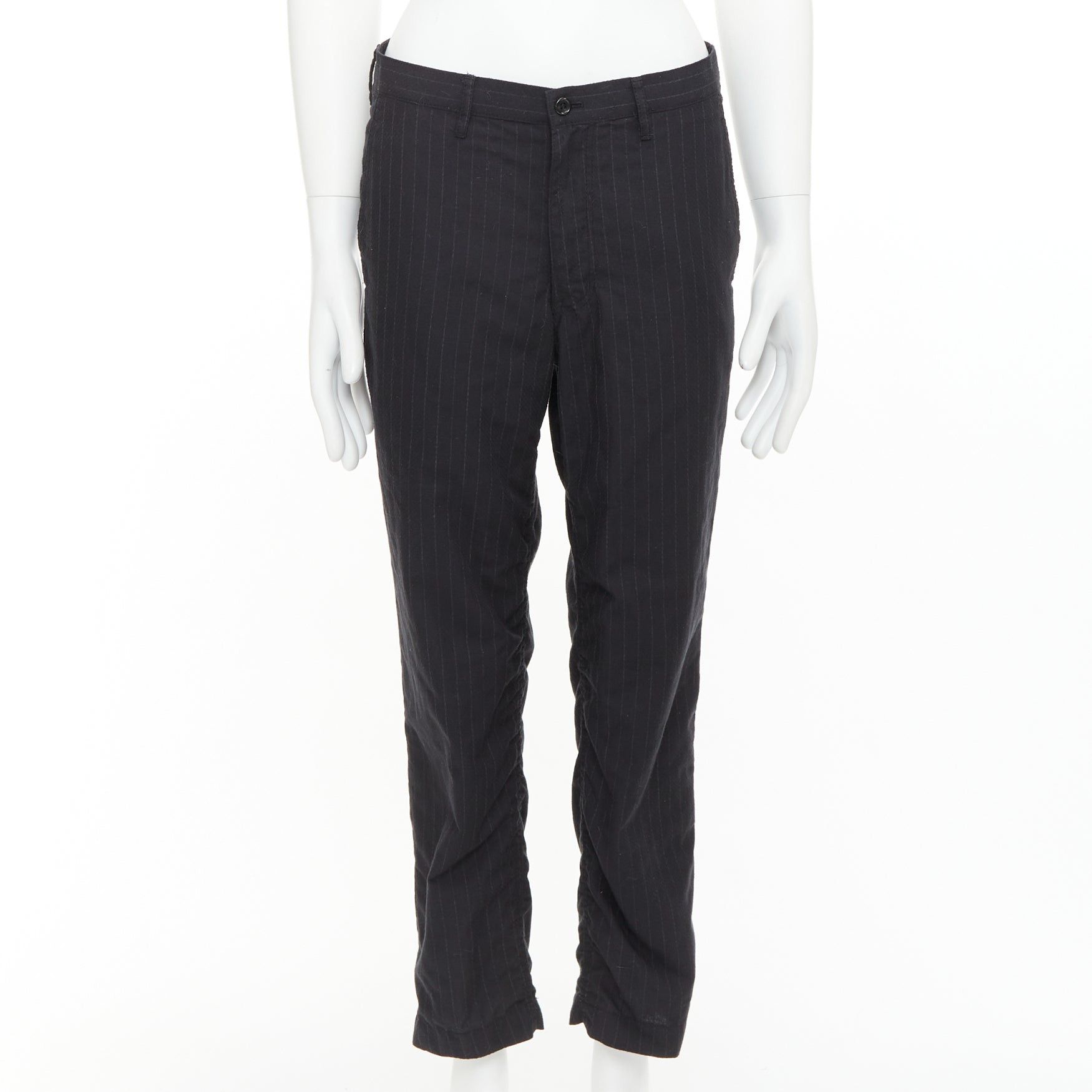 Comme des Garcons COMME DES GARCONS Homme Deux black wooly pinstripe cropped pants S Size US 28 / EU 44 - 1 Thumbnail