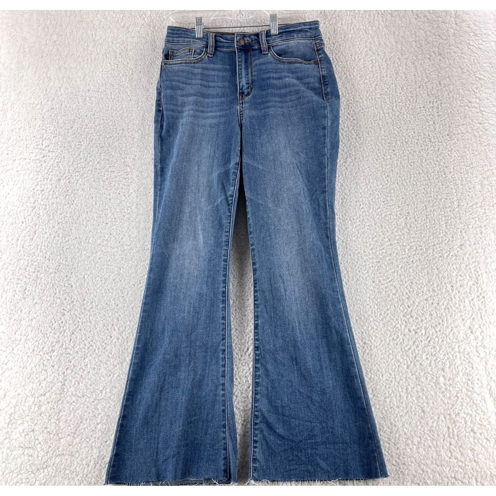Denime Judy Blue Flare Jeans Womens Size 27 Blue Denim High-Rise Frayed Hem Casual Jeans Womens Regular Blue 27in Inseam 27.5in Light Wash Size 27" / US 4 / IT 40 - 2 Thumbnail