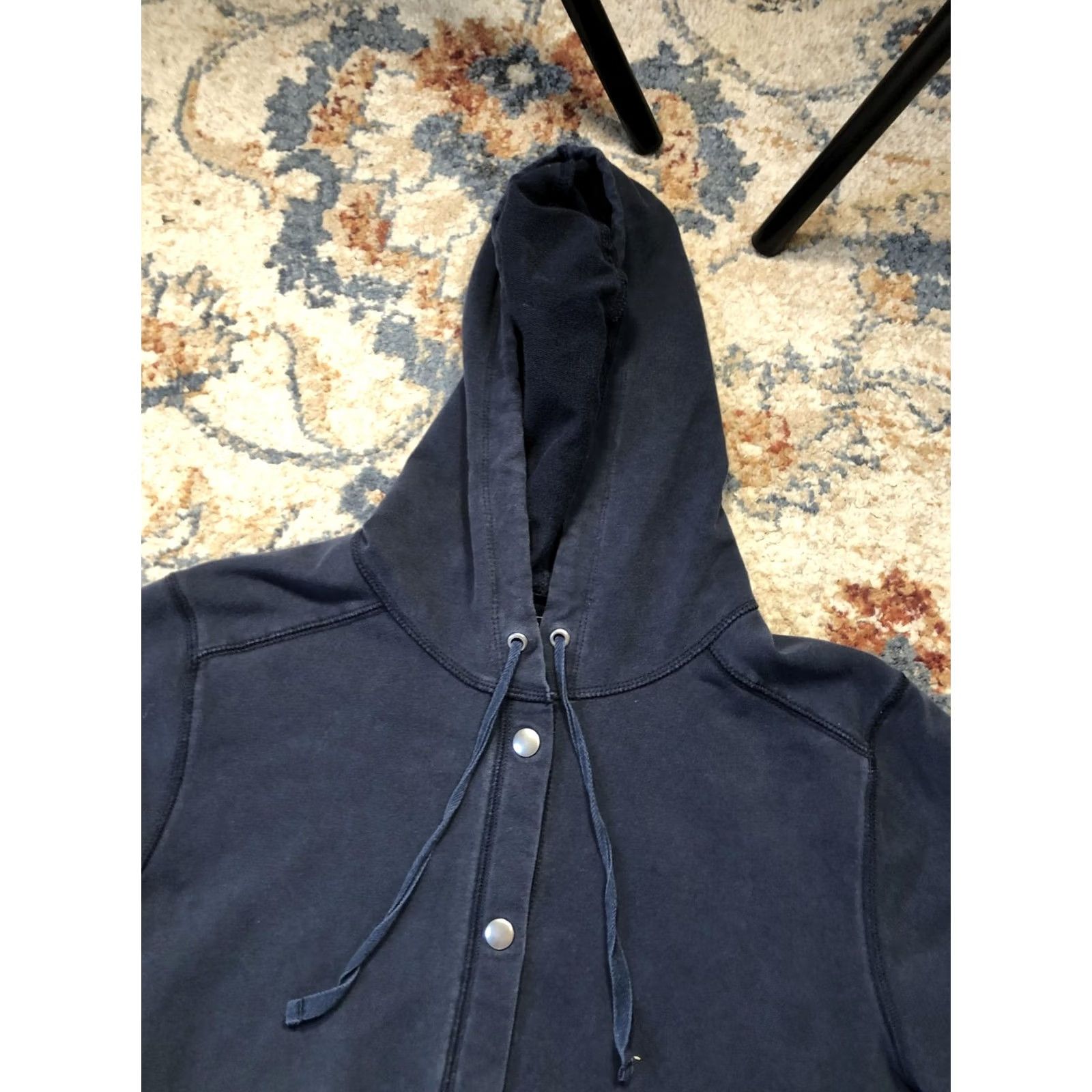 Vintage LL Bean Jacket Womens Medium Navy Blue Snap Front Hooded Long Cotton Blend Coat Size M / US 6-8 / IT 42-44 - 6 Thumbnail