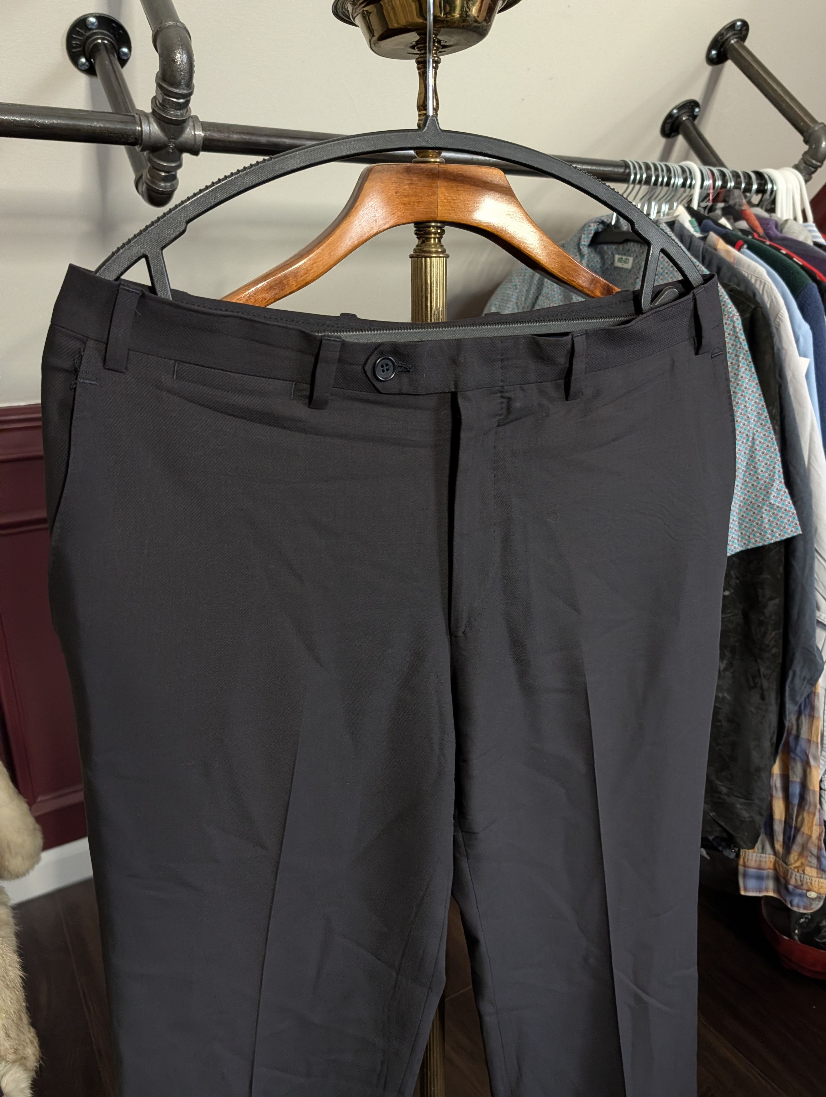 Trussini Black Super 100s Wool Steep Twill Italy Trousers 50 Size US 33 - 2 Thumbnail