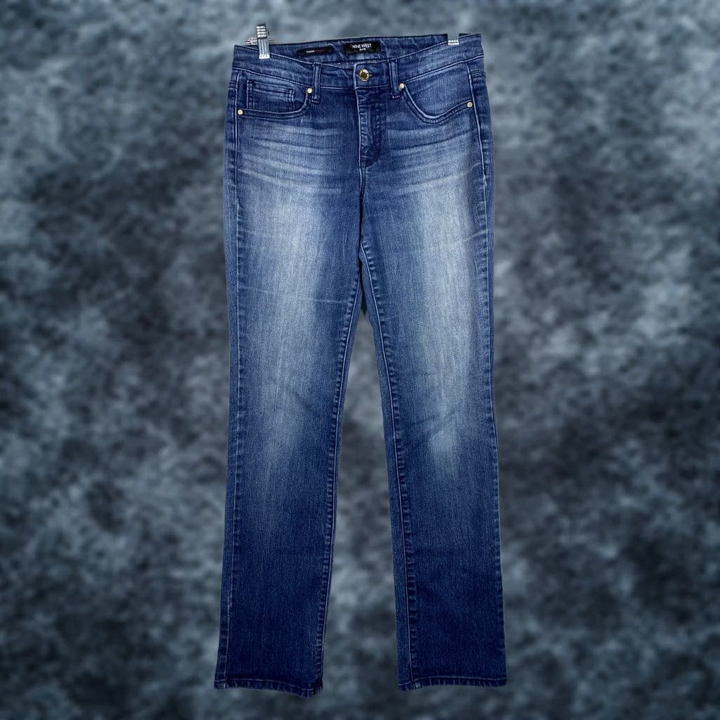 Nine West Nine West Jeans Womens 8 Straight Dark Wash Denim Stretch Studded 5-Pocket Regular Blue Mens Womens Boys Girls Size 30" / US 8 / IT 44 - 1 Thumbnail