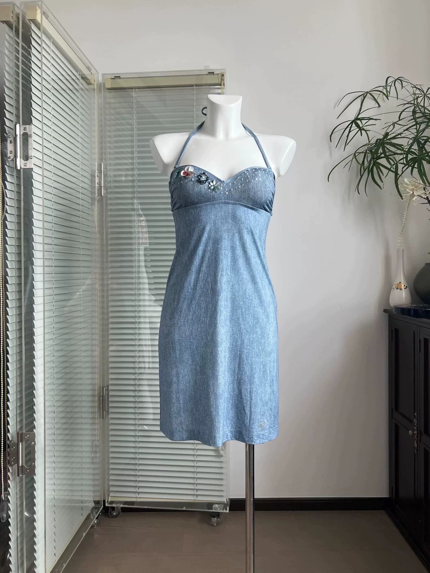 Blumarine Blumarine Denim Blue Backless Halter Beach Dress Size S / US 4 / IT 40 - 1 Thumbnail
