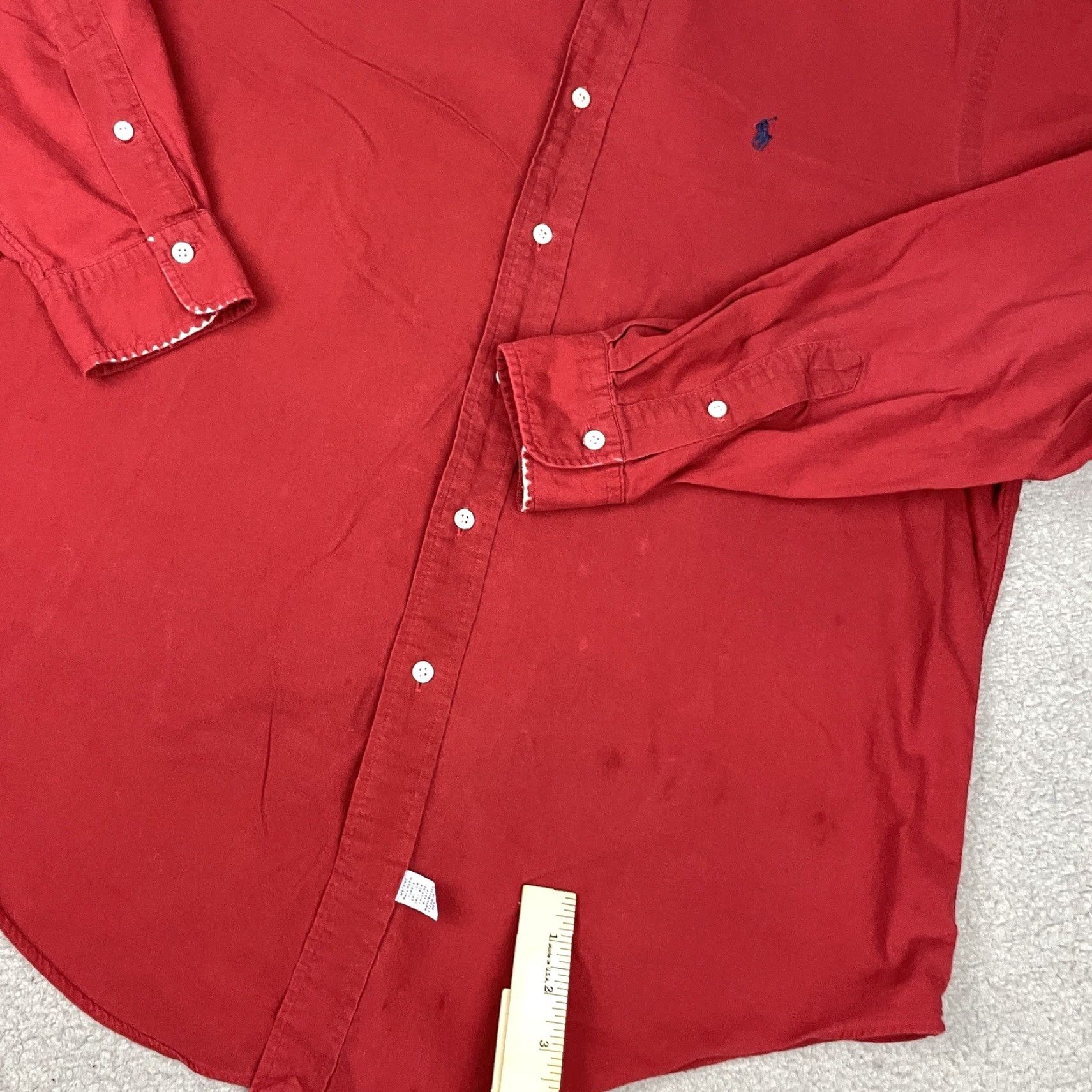 Ralph Lauren VINTAGE Ralph Lauren Polo Shirt Mens L Red Button-Down Pony Distressed 90s Polo Shirt Button-Up Knit Cotton Long Sleeve Size US L / EU 52-54 / 3 - 5 Thumbnail