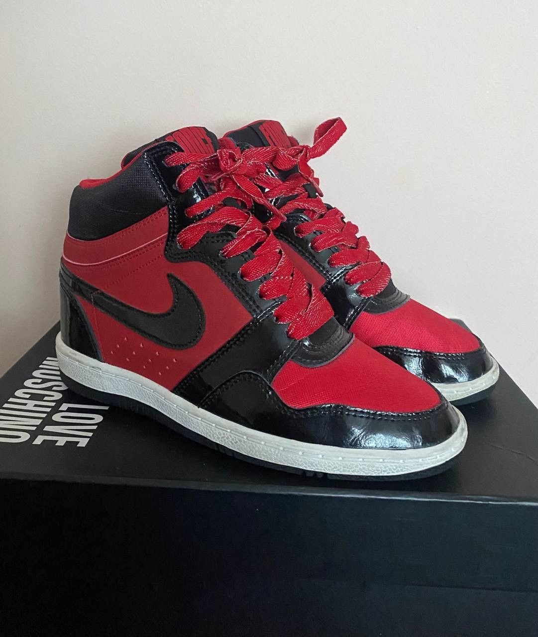 Nike Nike Force Dunk Sky Hi High Hidden Wedge Heel Black Red Bred Size US 7.5 / IT 37.5 - 2 Thumbnail