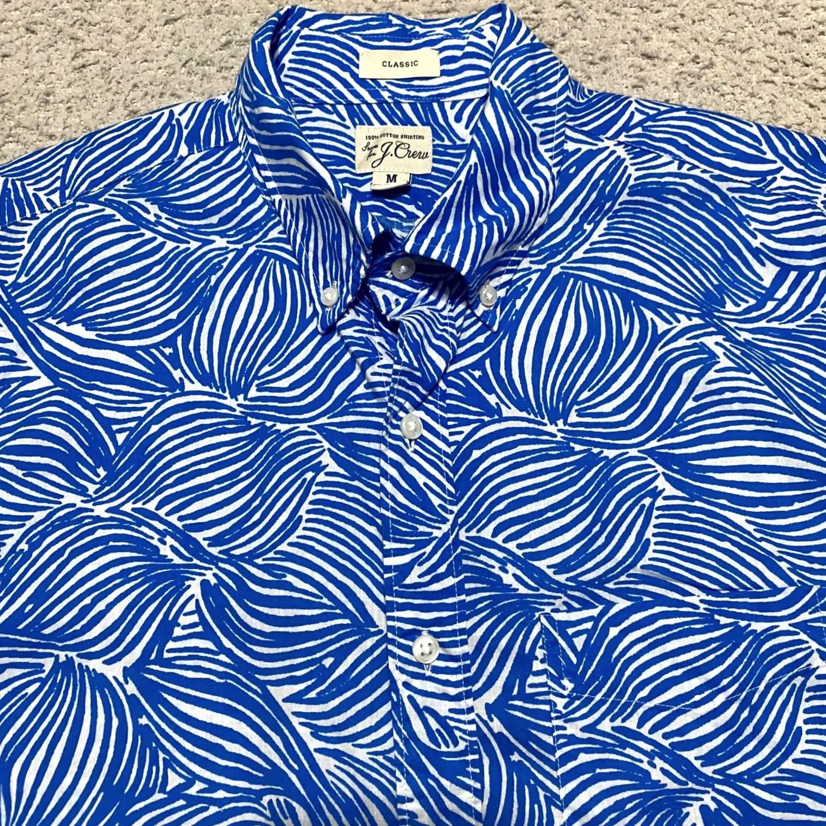 J.Crew J.CREW Shirt Geometric Short Sleeve Button-Down 100% Cotton Blue Mens M Size US M / EU 48-50 / 2 - 6 Thumbnail