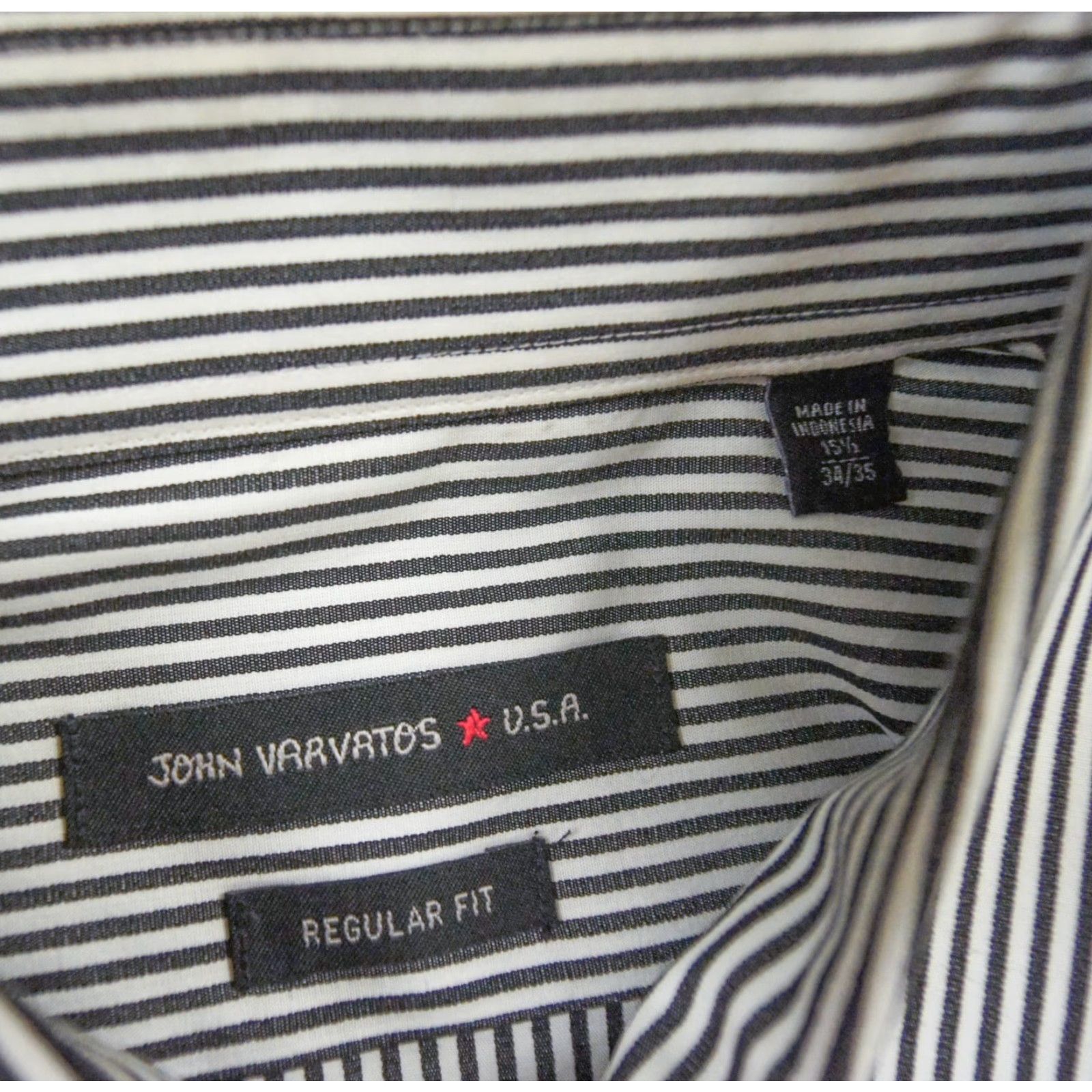 John Varvatos John Varvatos Shirt Mens 15.5 Black Button Down Striped Regular Fit Collared Size US M / EU 48-50 / 2 - 7 Thumbnail