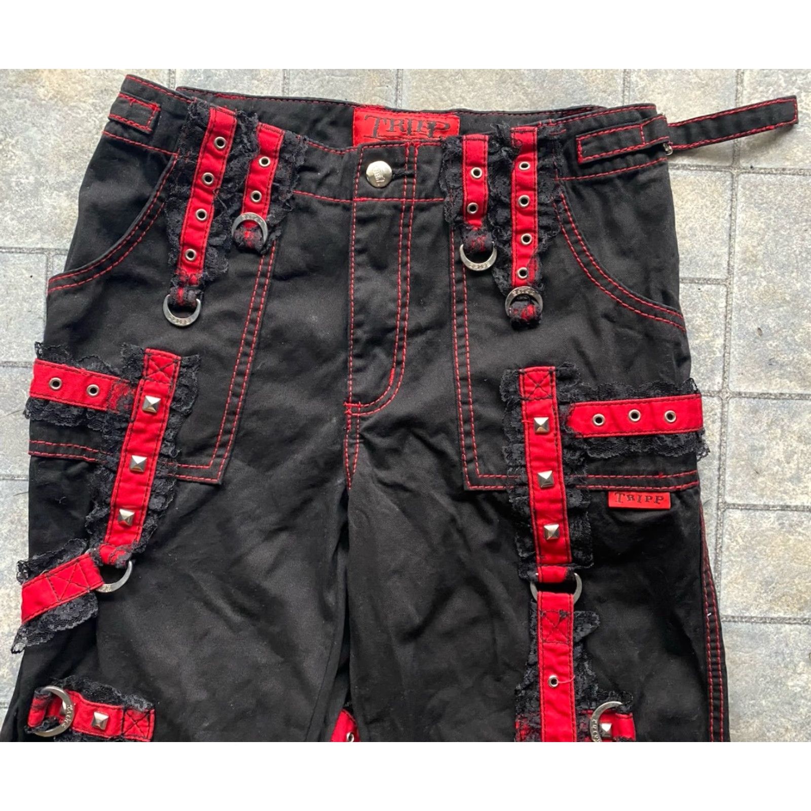 Tripp NYC VINTAGE Tripp NYC Pants WOMENS 27/5 Midnight Black Lace Chains Studded Zip Up Leg Wideners For Boots Womens Mens? Size 27" / US 4 / IT 40 - 4 Thumbnail