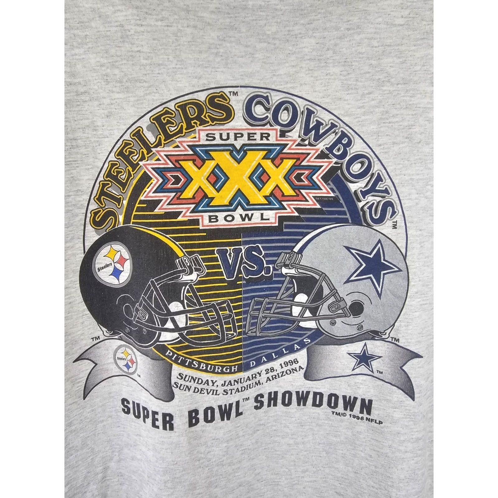Jerzees VINTAGE 96' STEELERS VS COWBOYS SUPER BOWL SHOWDOWN SINGLE STITCH GRAY T-SHIRT L Size US L / EU 52-54 / 3 - 2 Thumbnail
