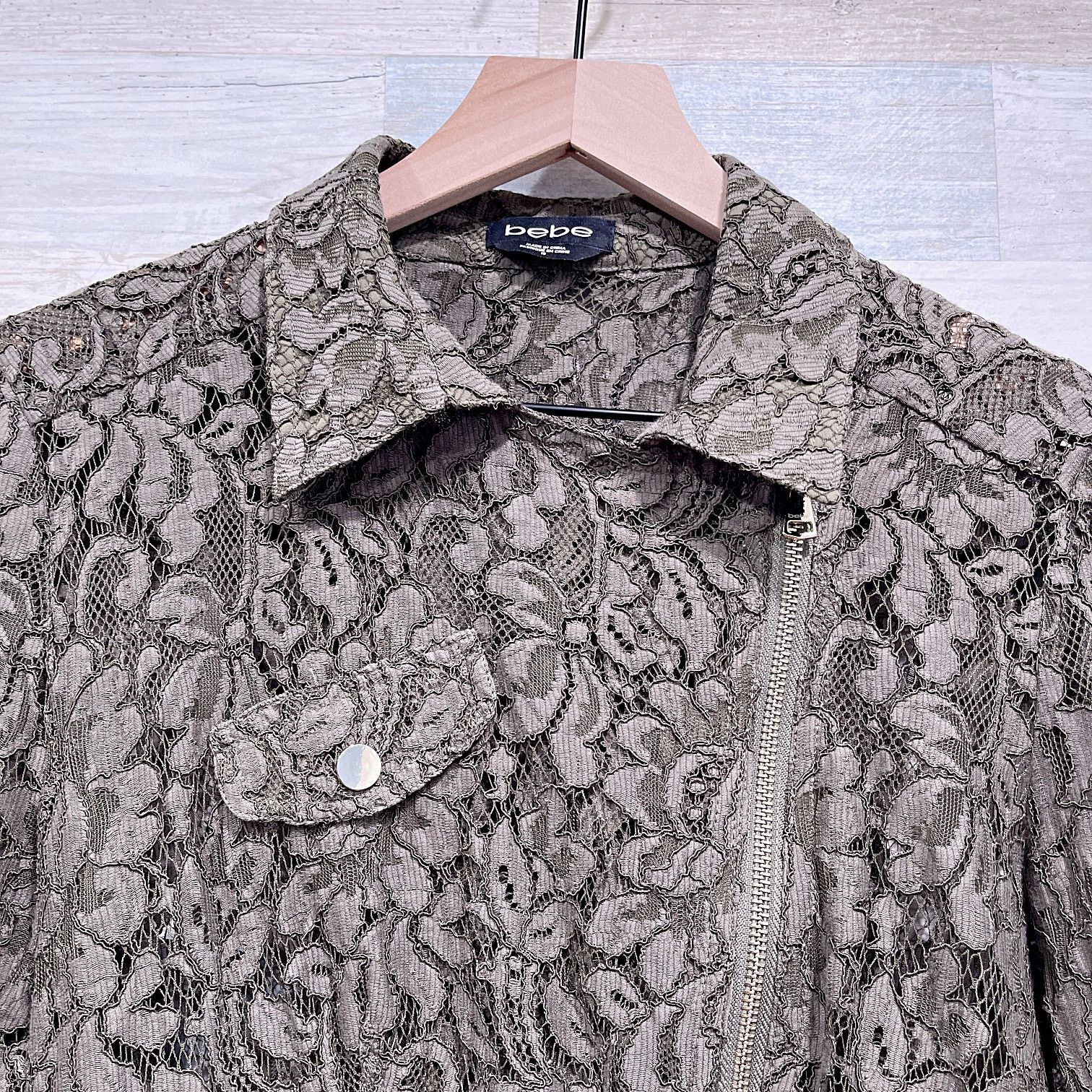 Bebe Bebe Floral Lace Moto Jacket Green Womens 10 Size L / US 10 / IT 46 - 3 Thumbnail