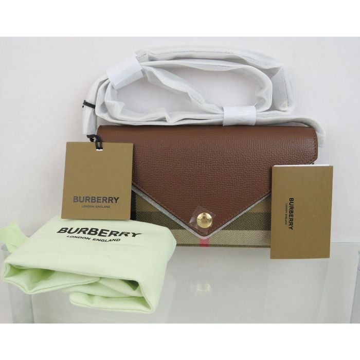 Burberry HANNAH TAN LEATHER CANVAS CHECK SHOULDER STRAP CLUTCH BAG