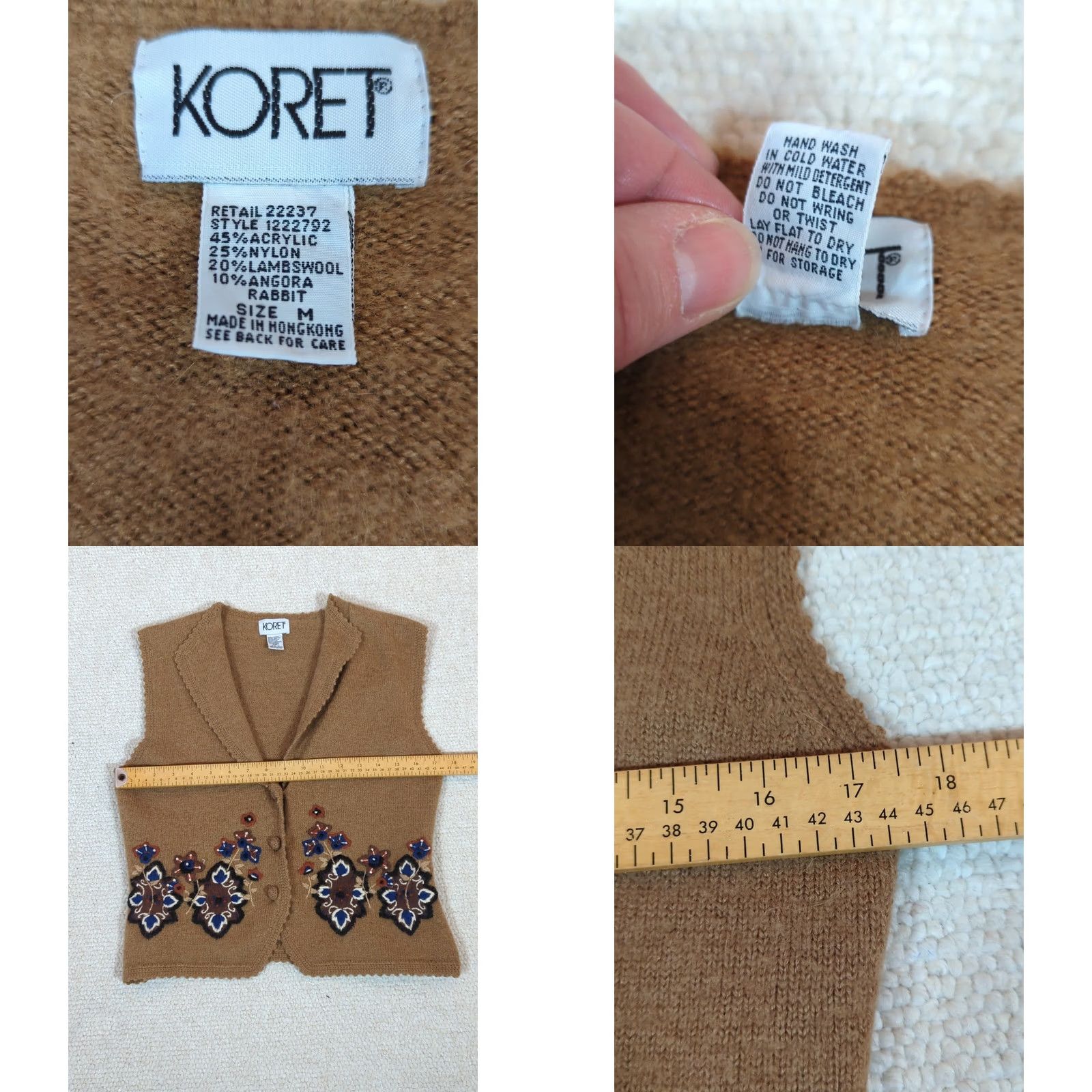 Vintage VINTAGE Koret Embroidered Sweater Vest Womens Lambswool Blend Floral V-Neck Sleeveless Button Knit Brown - Grandma Fairygrunge Style Size M / US 6-8 / IT 42-44 - 8 Thumbnail