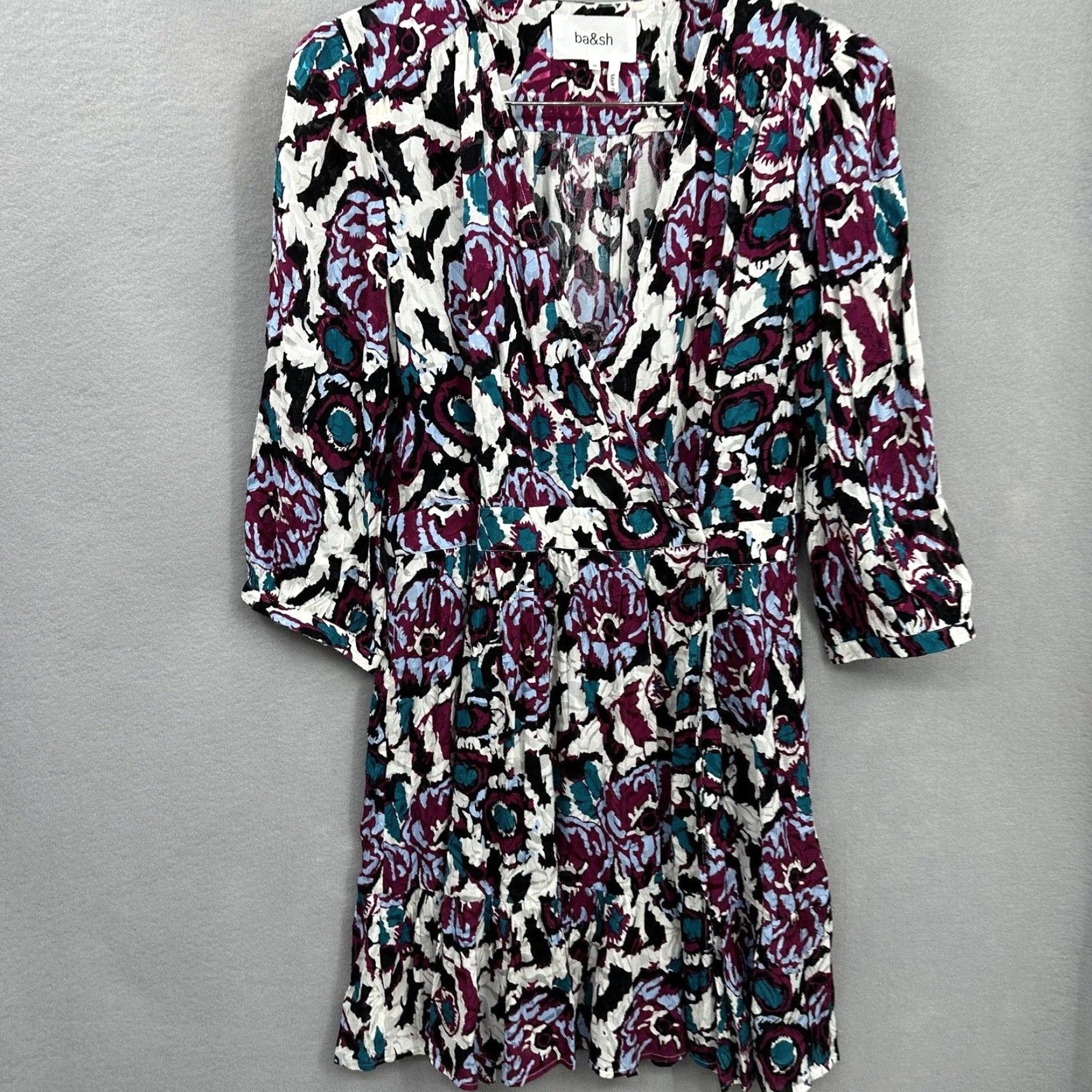 ba&sh ba&sh Bash Dress Womens M Floral Ivory V-Neck 3/4 Sleeve Wrap Mini Bohemian Designer Party Casual Womens Size M / US 6-8 / IT 42-44 - 2 Thumbnail
