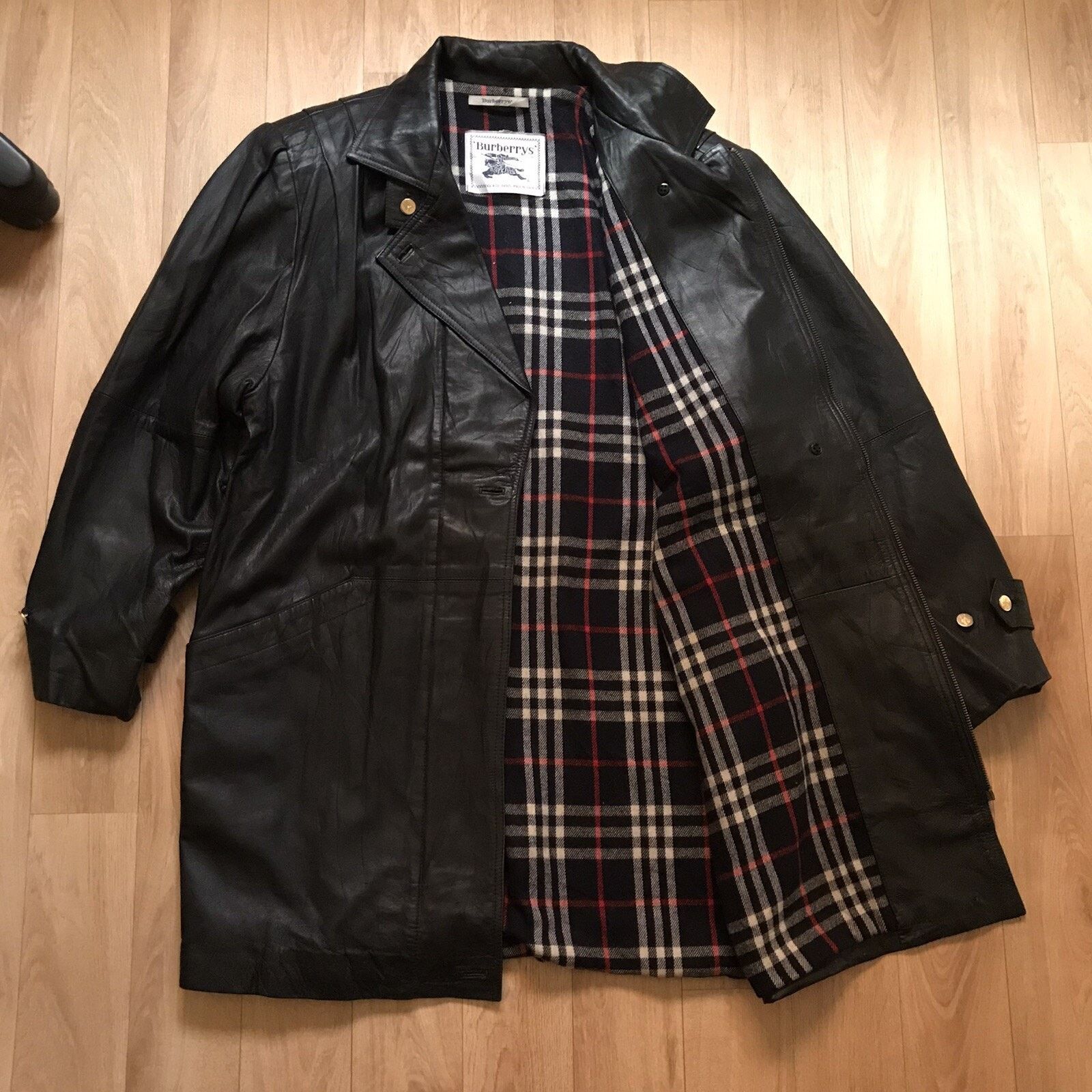 Burberry Vintage Burberry Leather JACKET nova check OvERCOAT women's Size L / US 10 / IT 46 - 1 Thumbnail