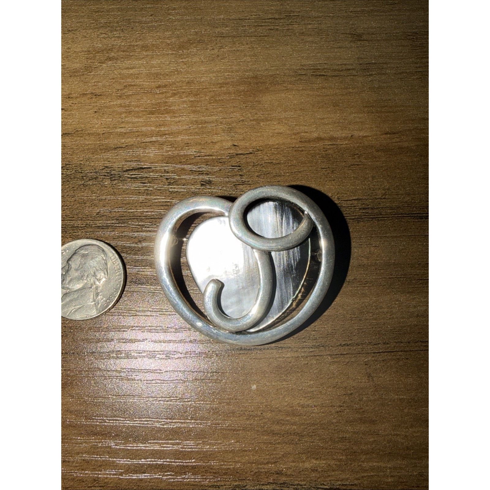 The Unbranded Brand Brooch Pin Vintage Heart with Center Brown Stone Silver Tone Size ONE SIZE - 3 Thumbnail