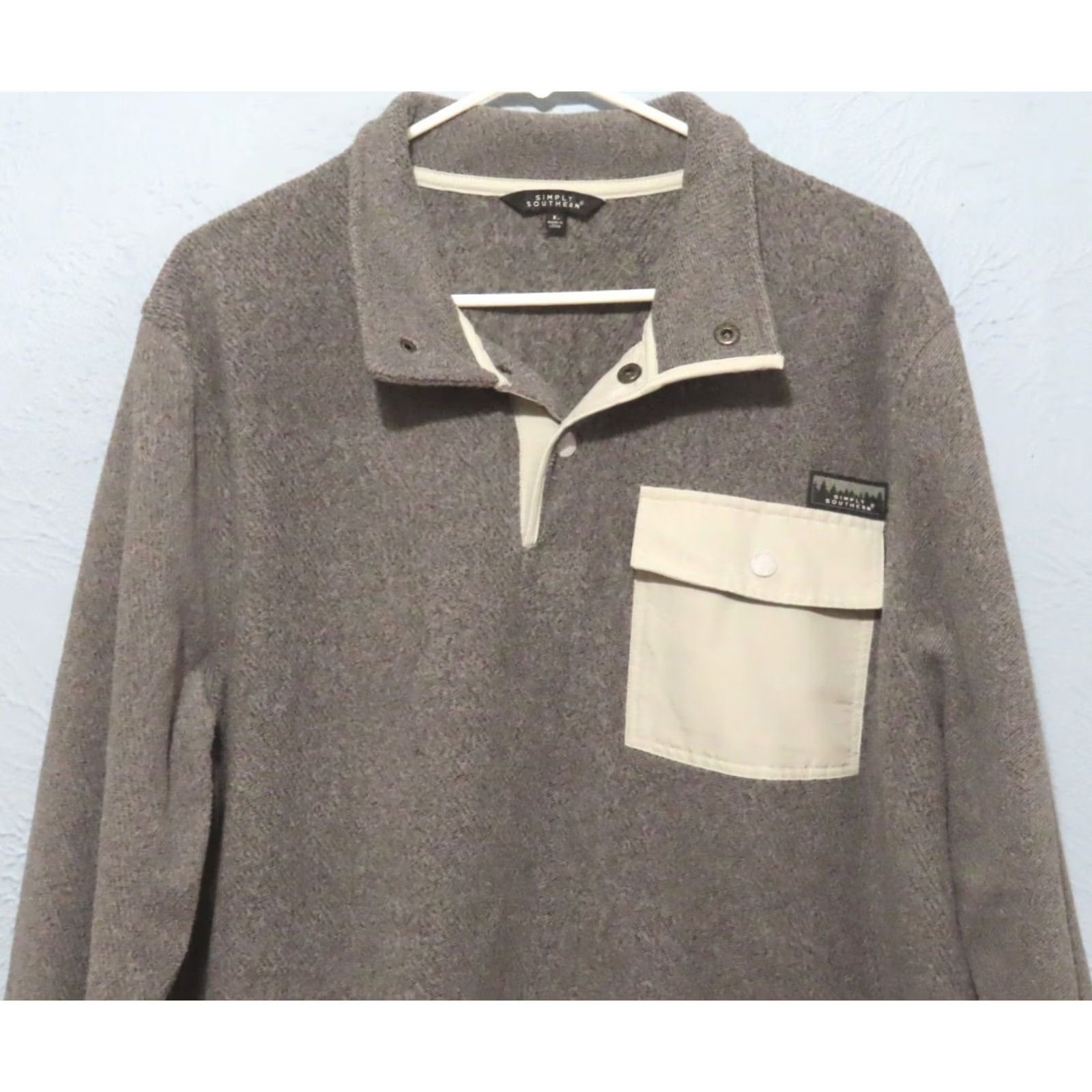 Vintage Simply Southern Gray Pullover Men’s Large 1/4 Snap Fleece Long Sleeve Top Pocket Sweatshirt Mock Neck Size US L / EU 52-54 / 3 - 3 Thumbnail