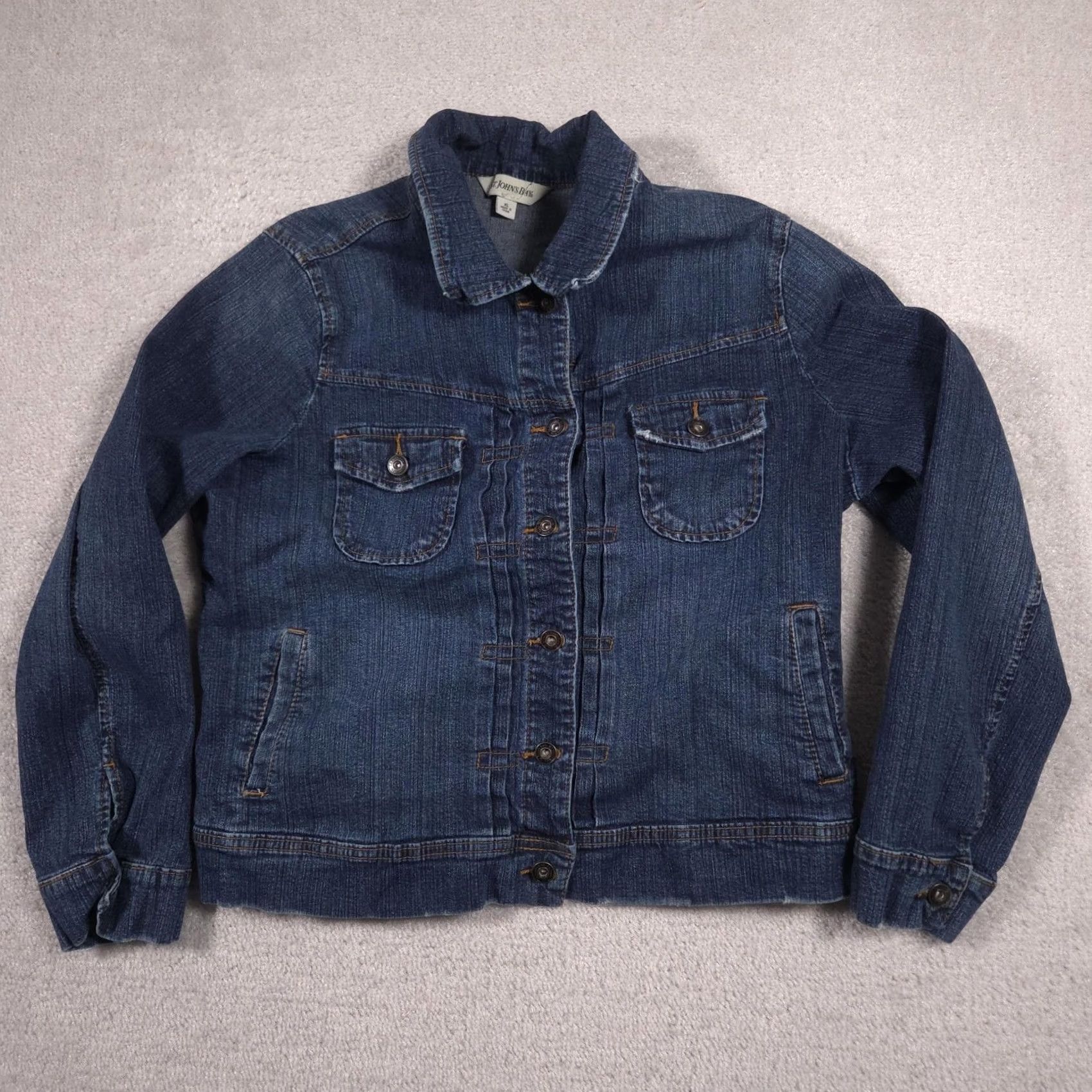 Vintage VINTAGE St Johns Bay Jacket Womens XL Blue Denim Jean Button Front Casual Pockets Size 40" / US 18 - 2 Thumbnail