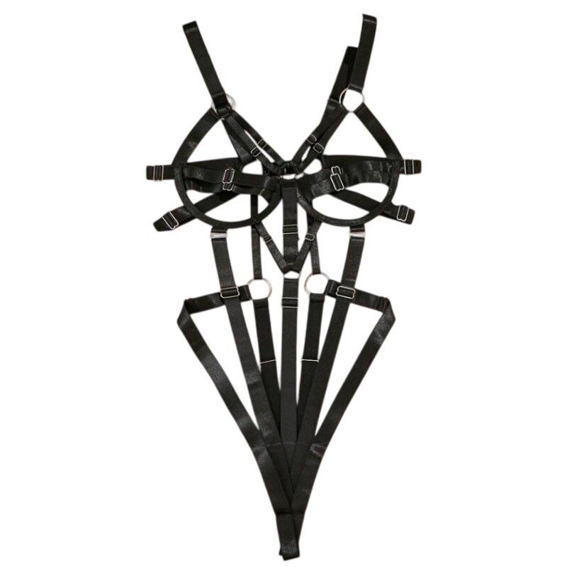 Shein Sexy Strappy Steel Ring Backless Bodysuit in Black, Size S Size ONE SIZE - 1 Preview