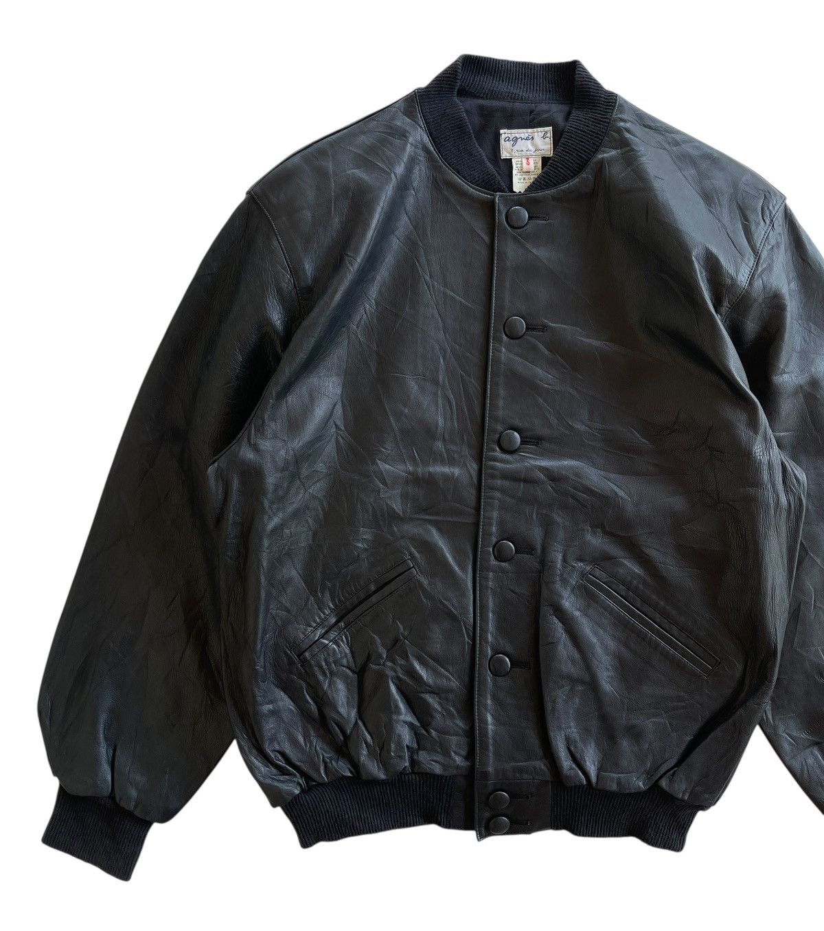 agnes b. Agnes.B Black Leather Bomber Jacket Size US L / EU 52-54 / 3 - 3 Thumbnail