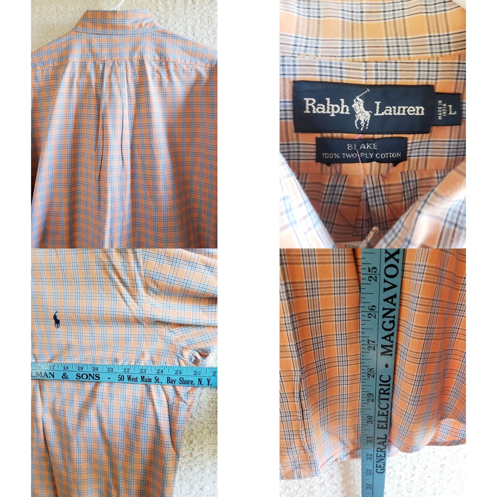 Polo Ralph Lauren VINTAGE Polo Ralph Lauren Blake Coral Plaid Button-Up Shirt Long Sleeve Mens Sz L Cotton Size US L / EU 52-54 / 3 - 8 Thumbnail