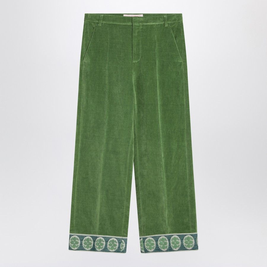 Valentino o1d2blof1025 Velvet Pants in Green Size US 32 / EU 48 - 1 Thumbnail