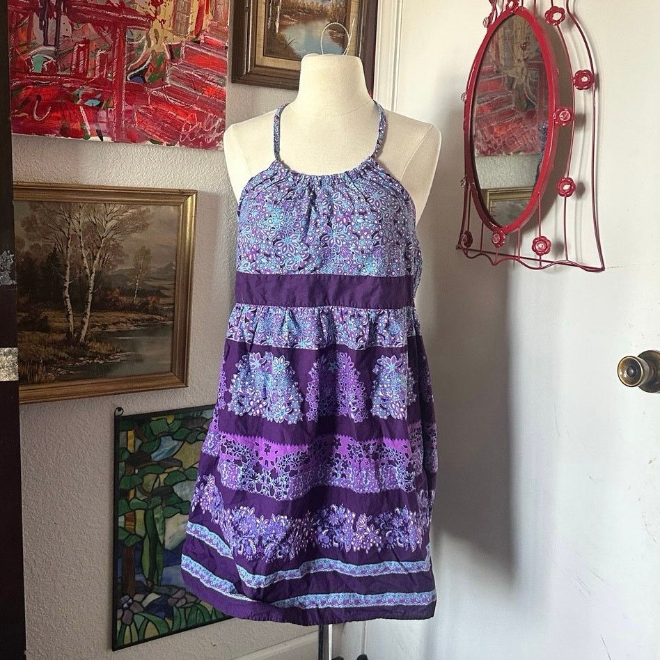 Other no boundaries purple blue floral bohemian mini dress Size L / US 10 / IT 46 - 1 Thumbnail
